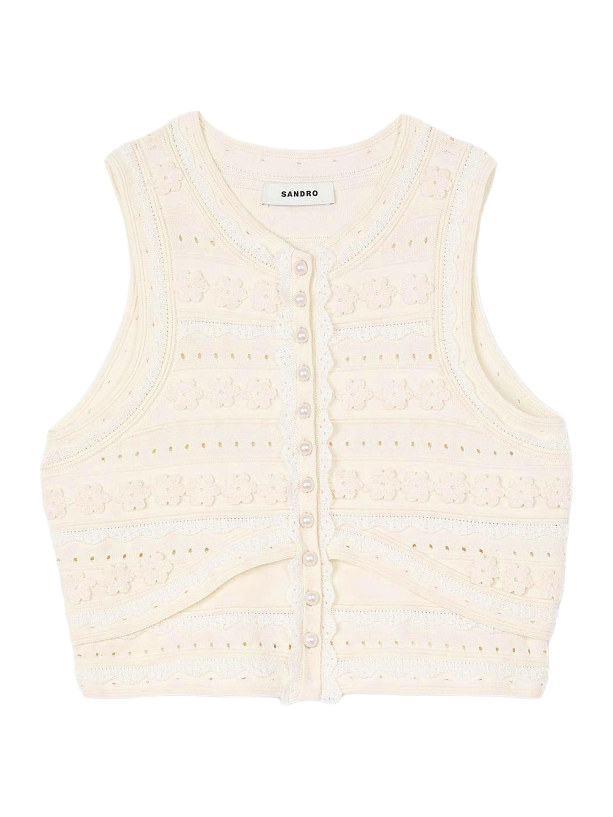 Sandro Women's Crochet Detail Sweater - Ecru