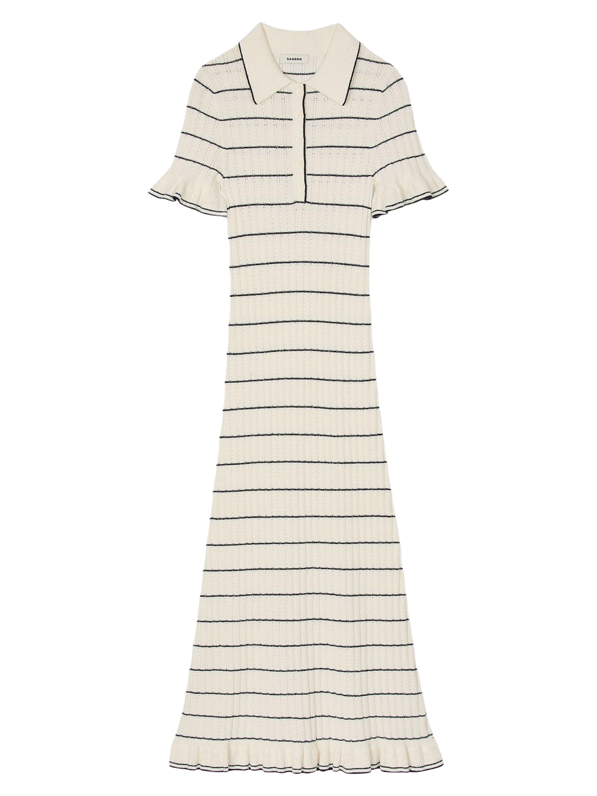 Sandro Women's Knitted Midi Dress with Polo Neck - Ecru