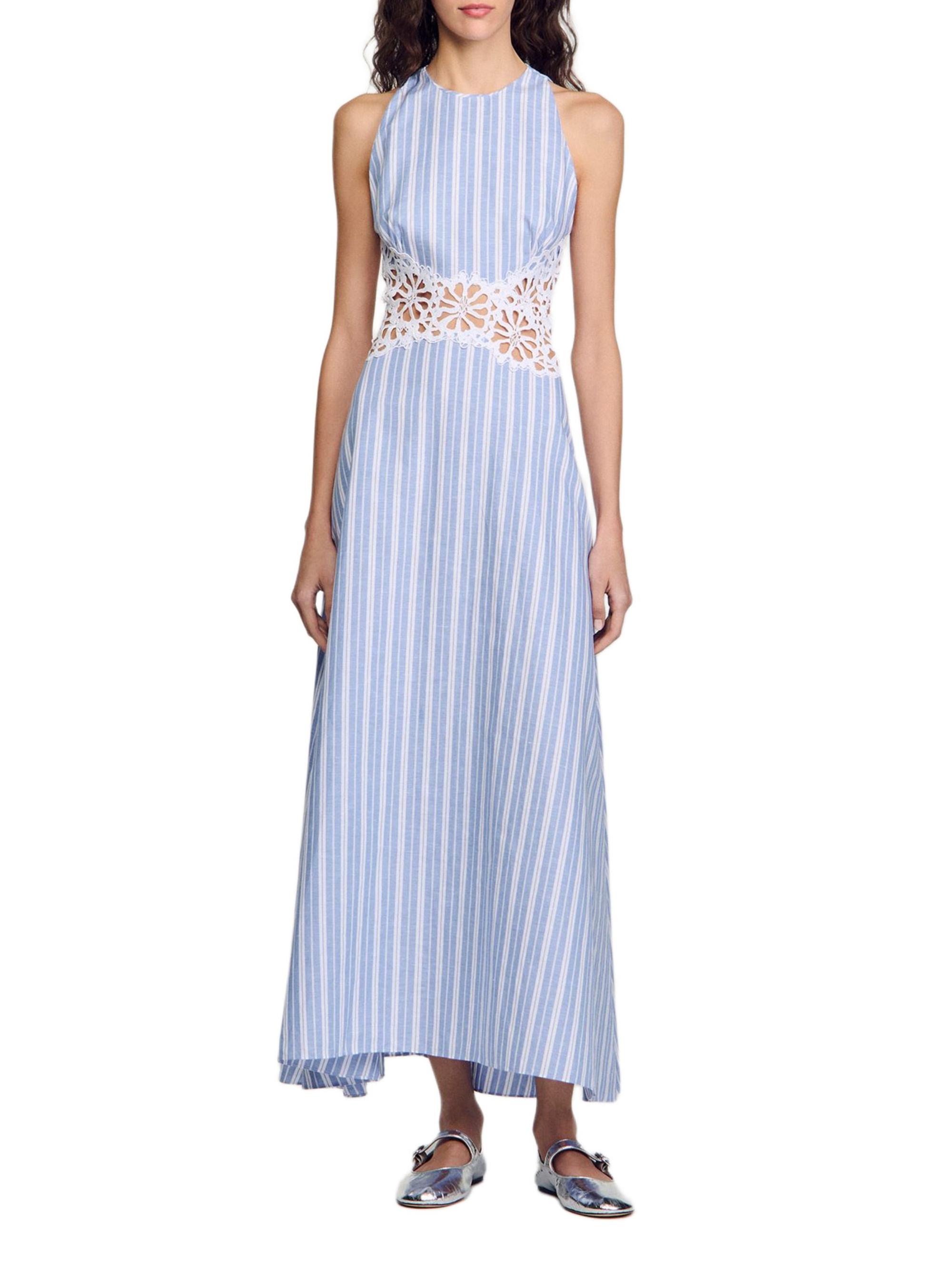 Sandro Striped Maxi Dress with Lace | Saks Fifth Avenue