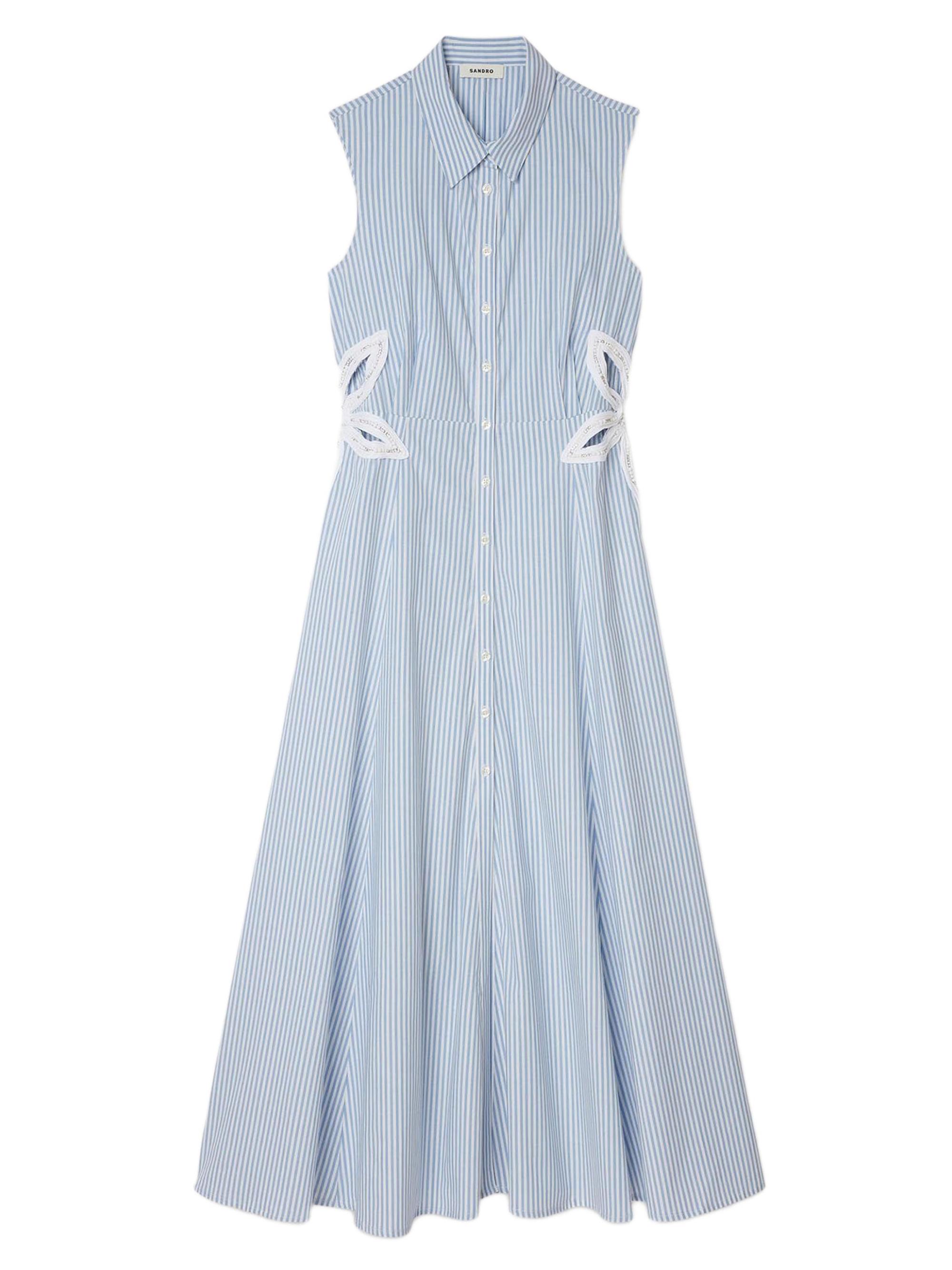 Sandro Women's Stripy Embroidered Midi Dress - Sky Blue