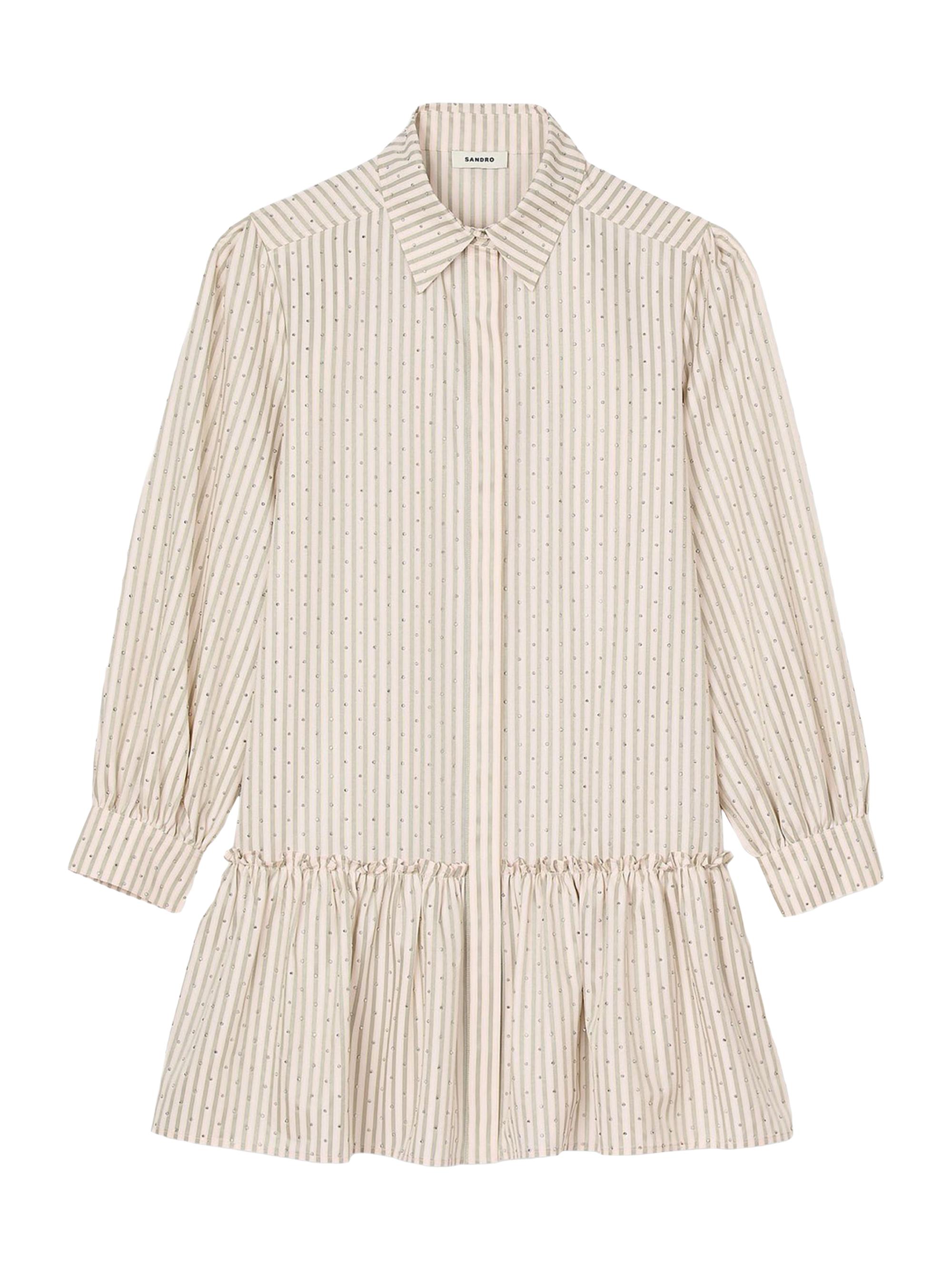 Sandro Women's Rhinestone Striped Shirt Dress - Khaki Pink