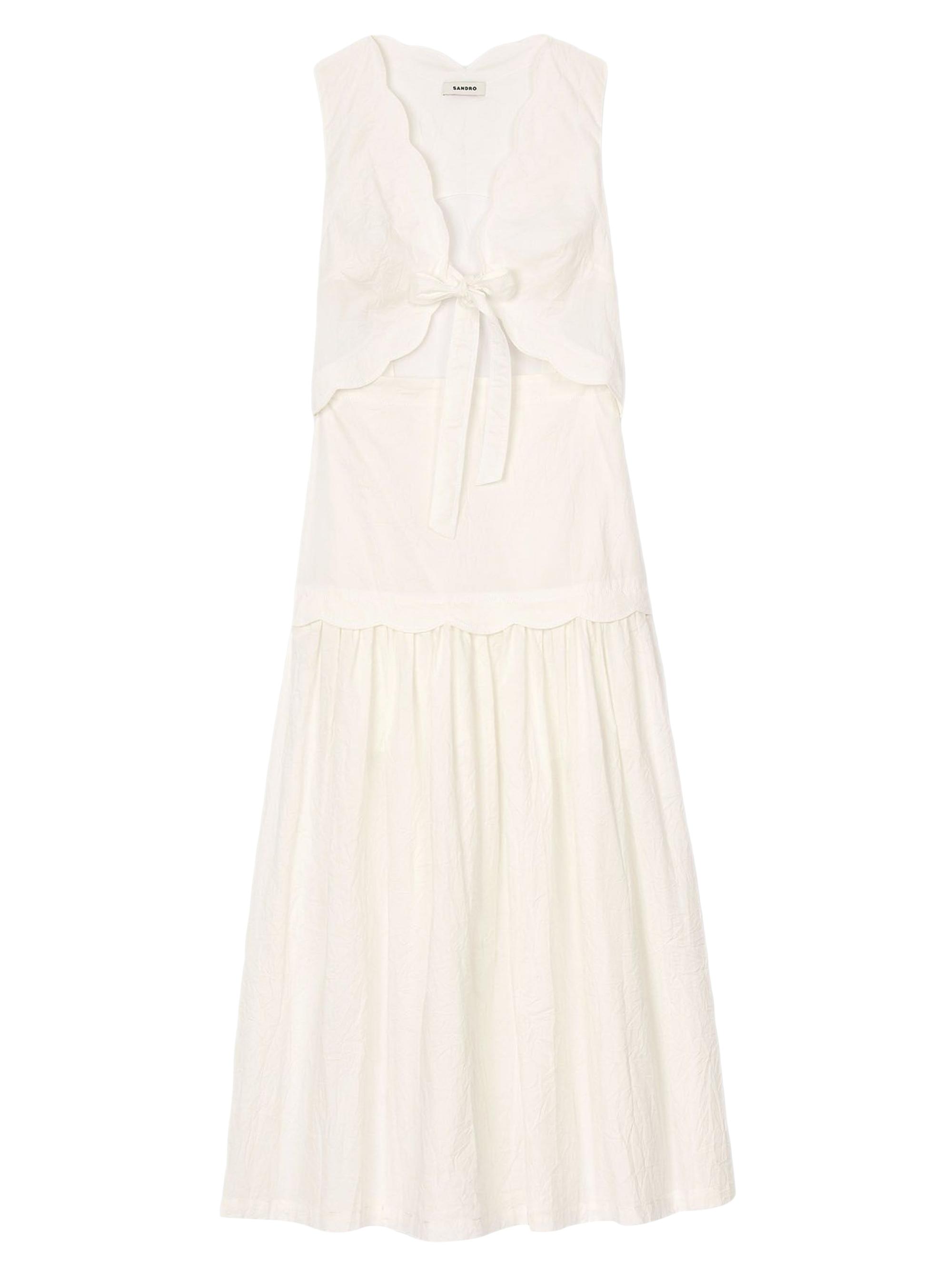 Sandro Women's Crinkled Maxi Dress with Bow - Ecru