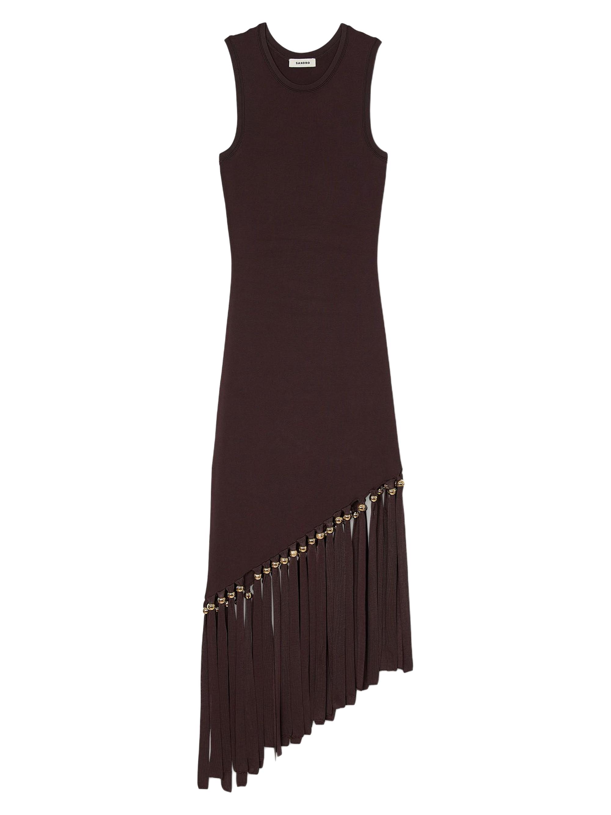 Sandro Women's Fringed and Beaded Maxi Dress - Brown