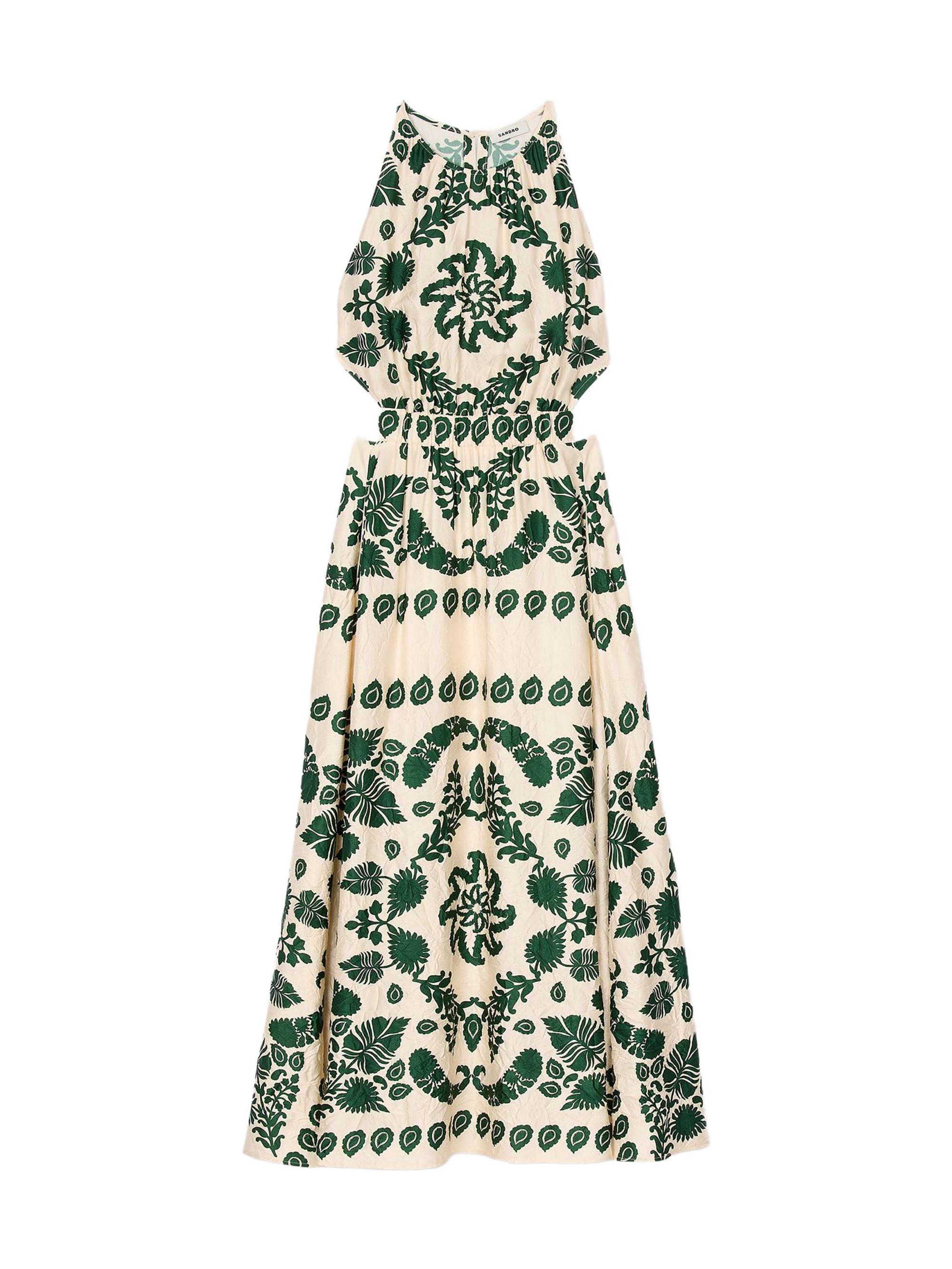 Sandro Women's Leaf Print Midi Dress - Ecru Green