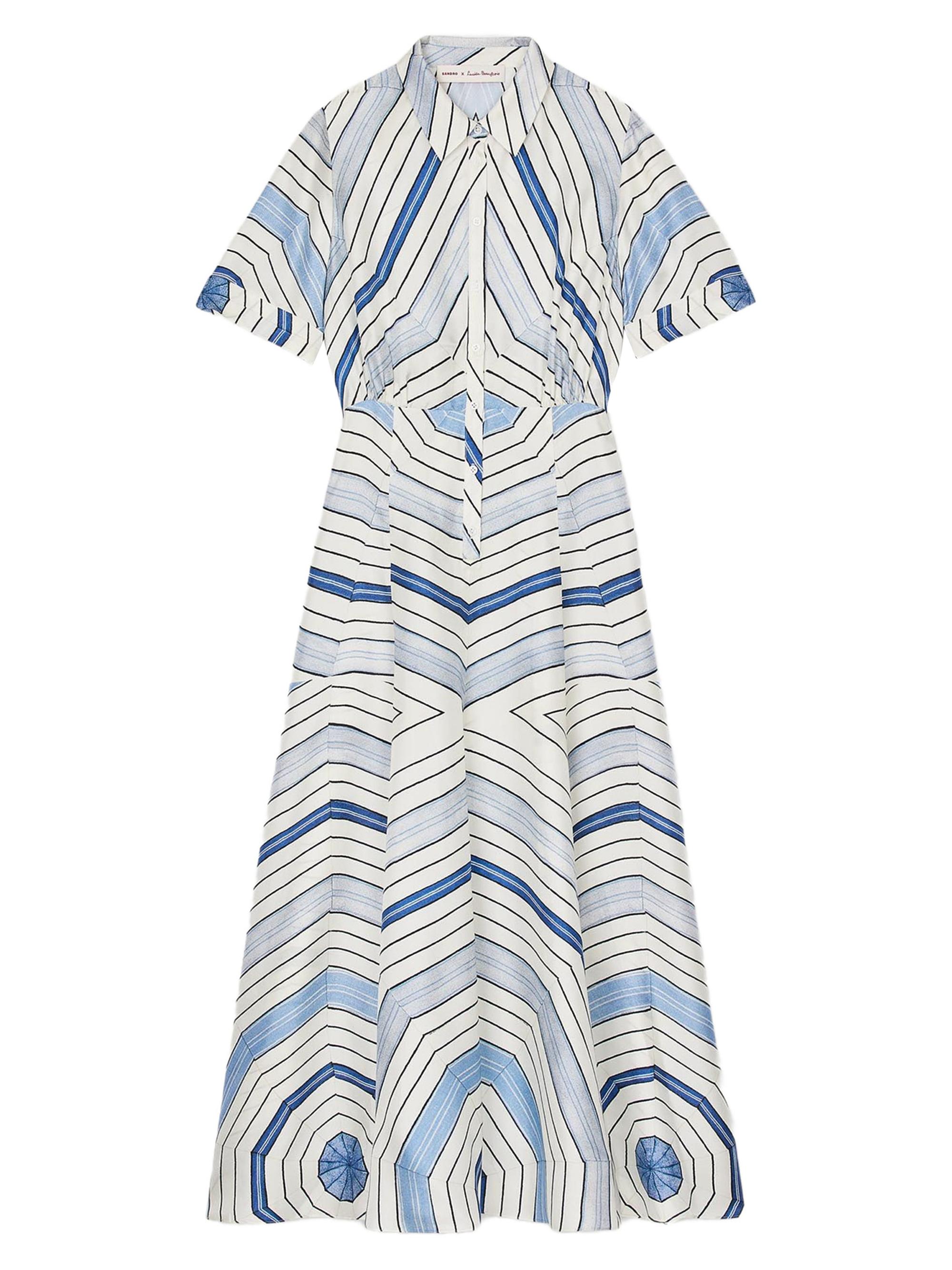 Sandro Women's Spiral Motif Silk Midi Dress - Sky Blue