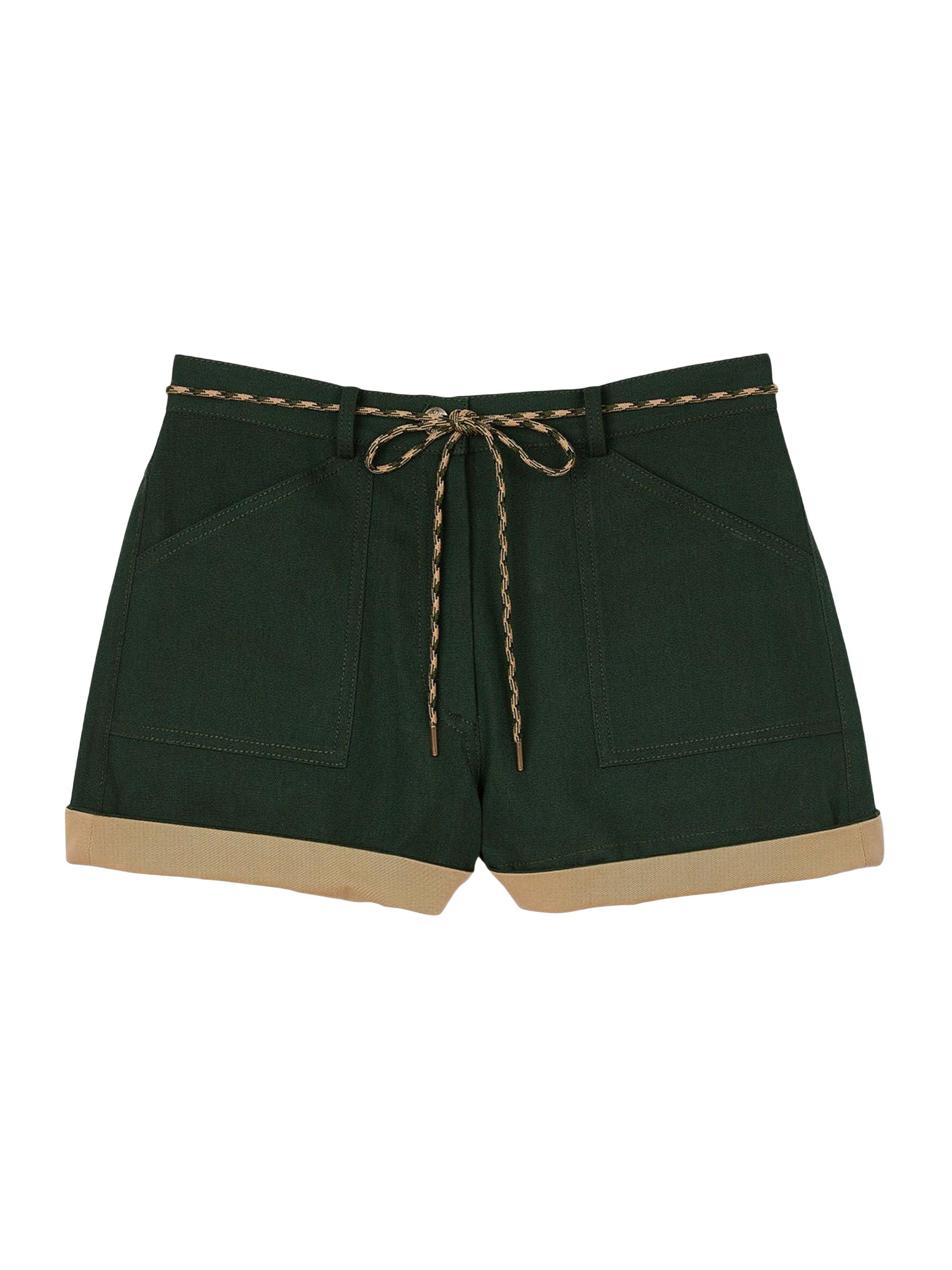 Sandro Women's Two-Tone Drawstring Waist Shorts - Bottle Green