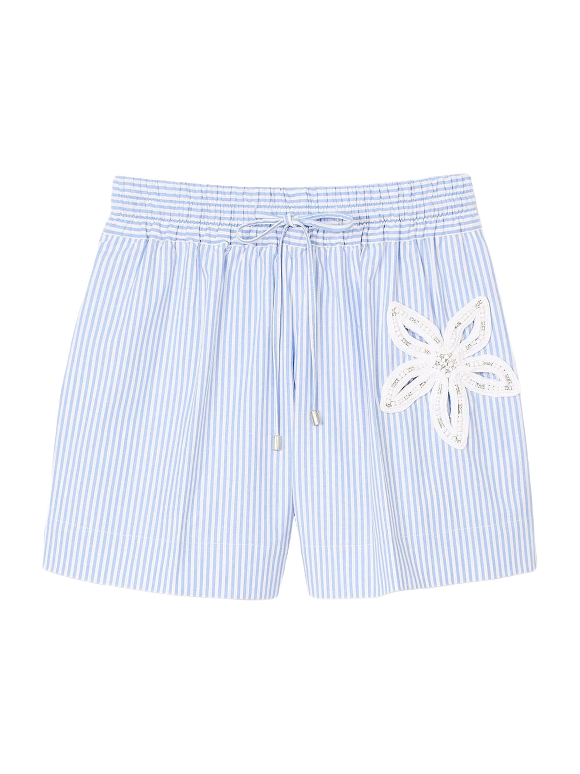 Sandro Women's Striped Shorts with Flower Details - Sky Blue