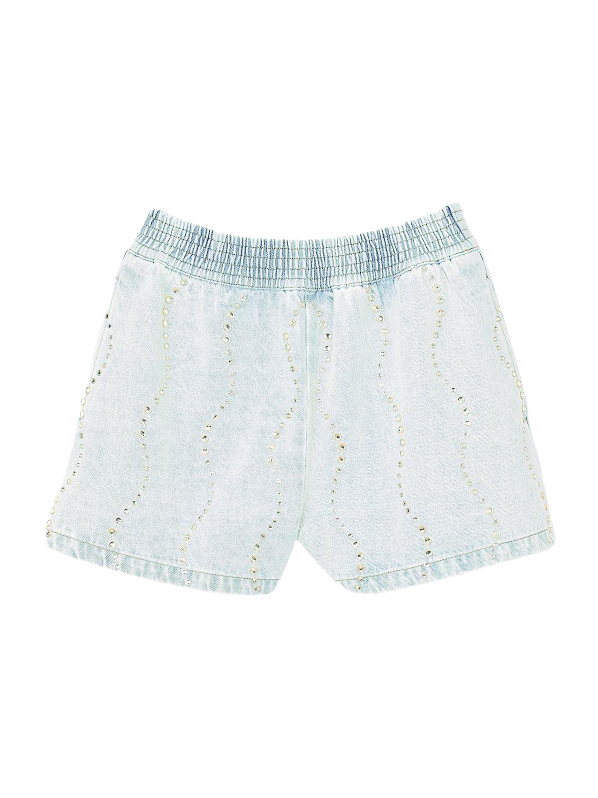 Sandro Women's Beaded and Rhinestone Denim Shorts - Light Blue Jean