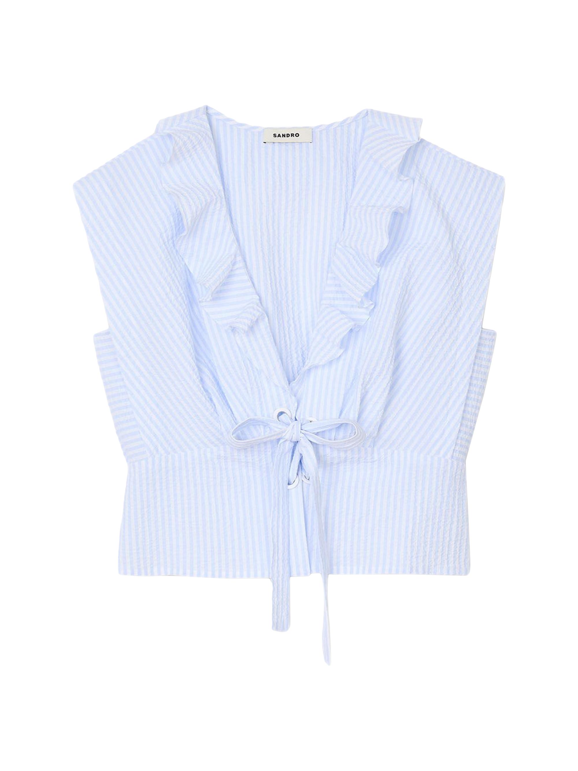 Sandro Women's Striped Crop Top - Ciel Blanc