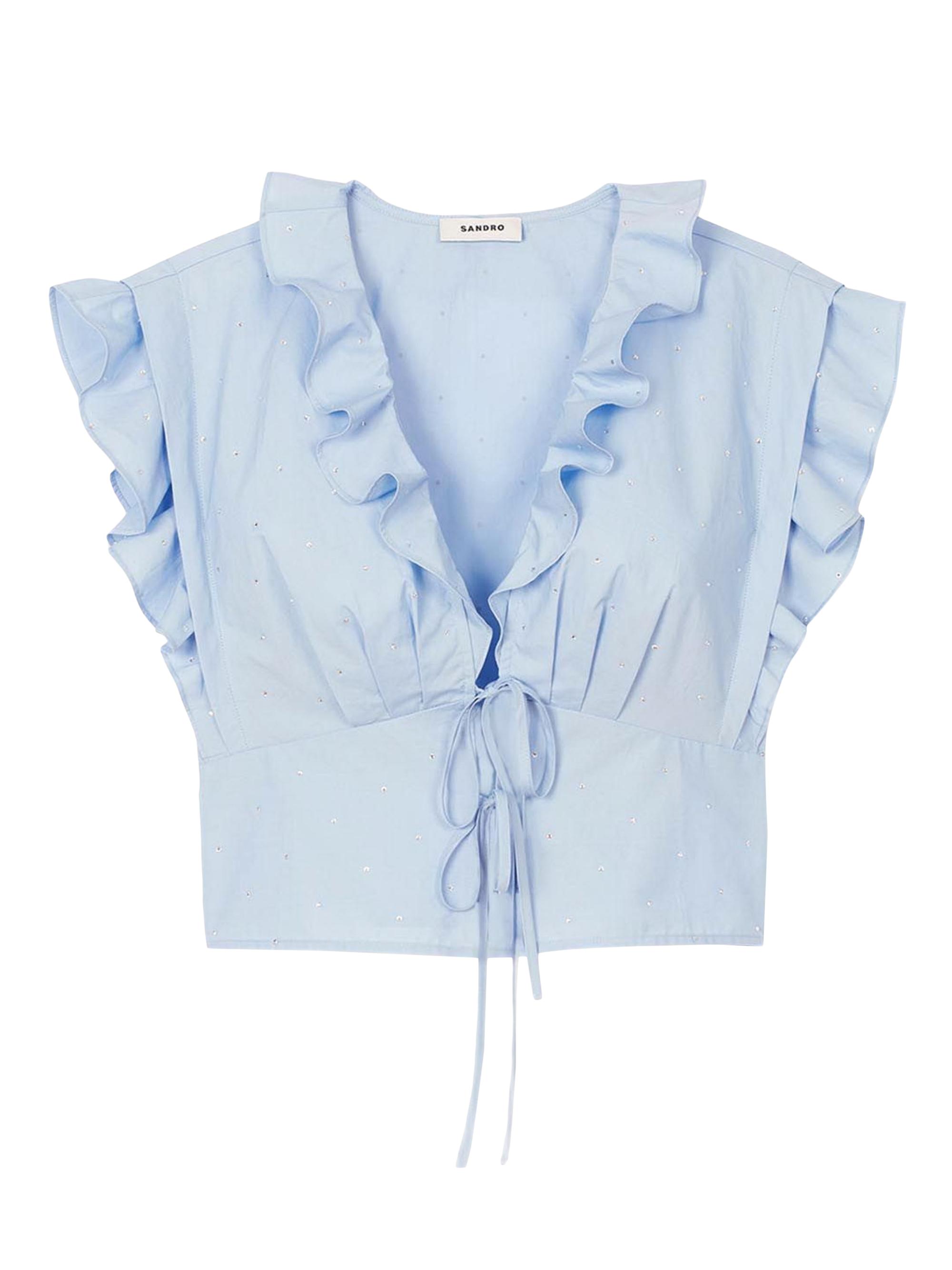 Sandro Women's Rhinestone Ruffle Top - Sky Blue