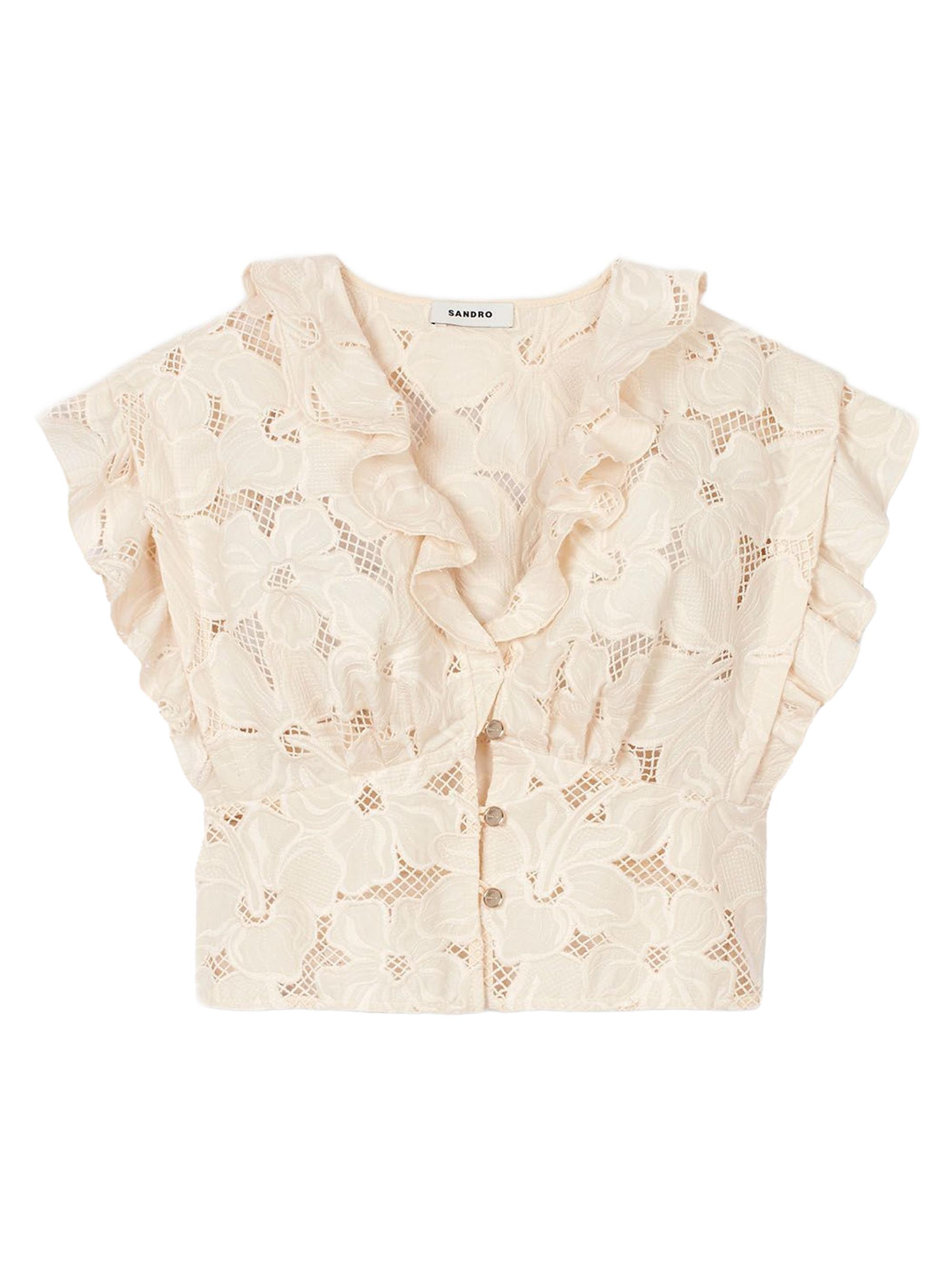 Sandro Women's Embroidered Crop Top - Ecru