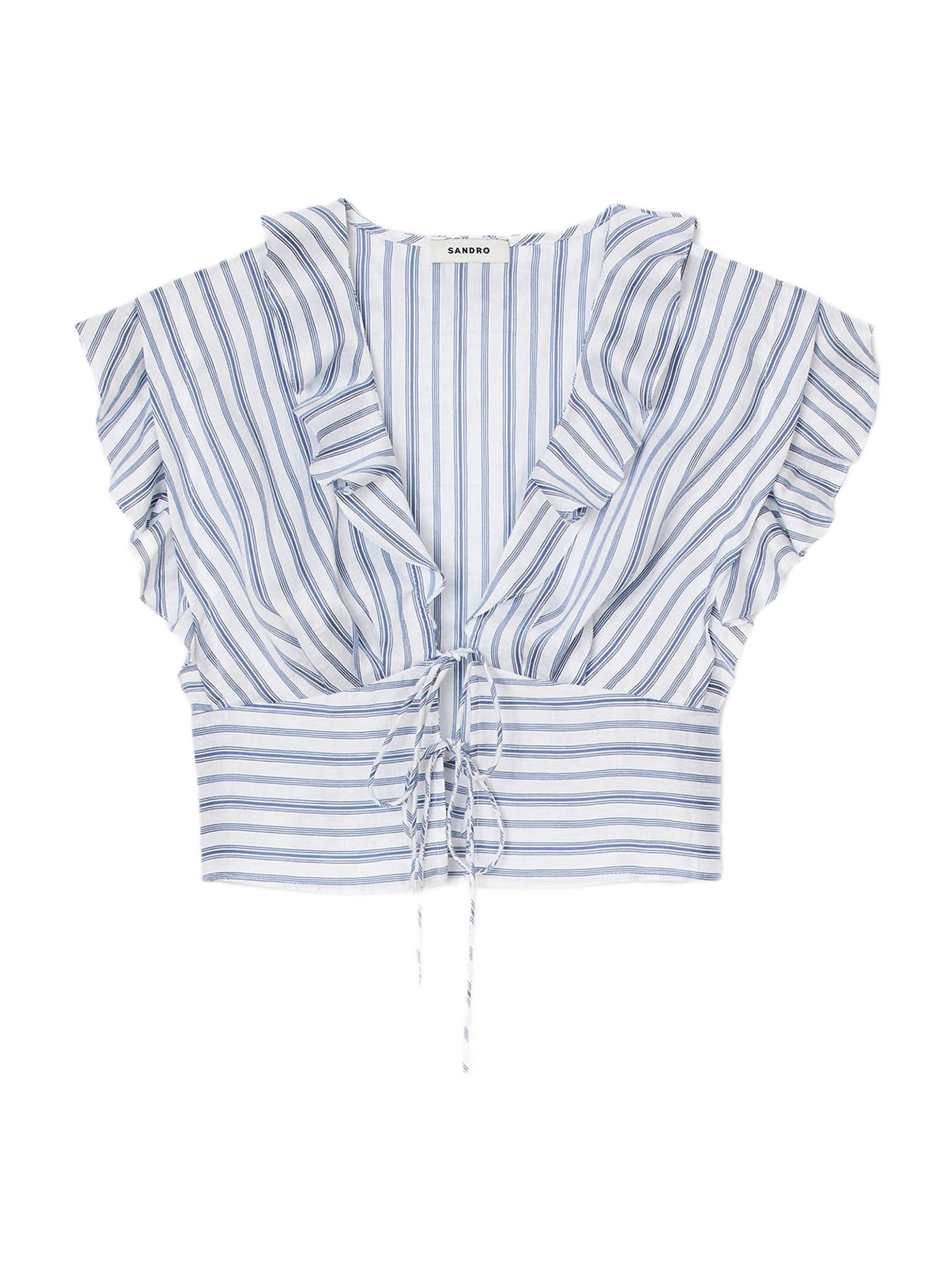 Sandro Women's Striped Crop Top - Blue White