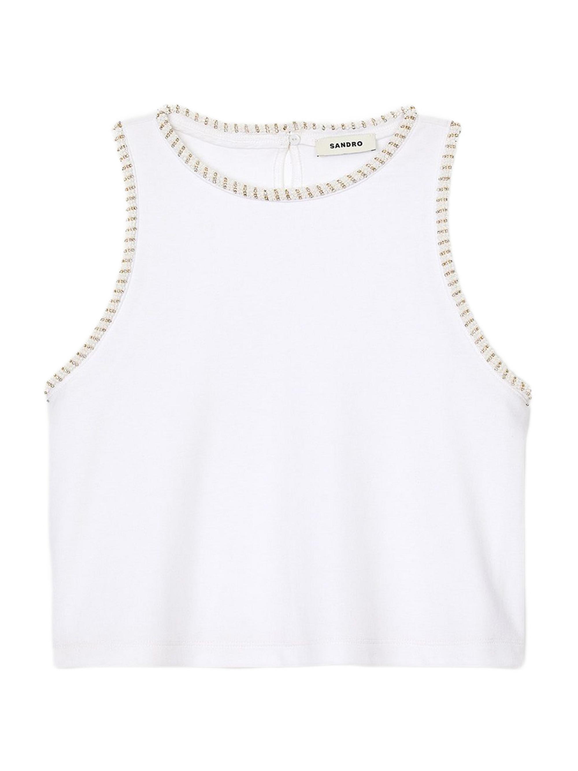 Sandro Women's Beaded Crop Top - Ecru