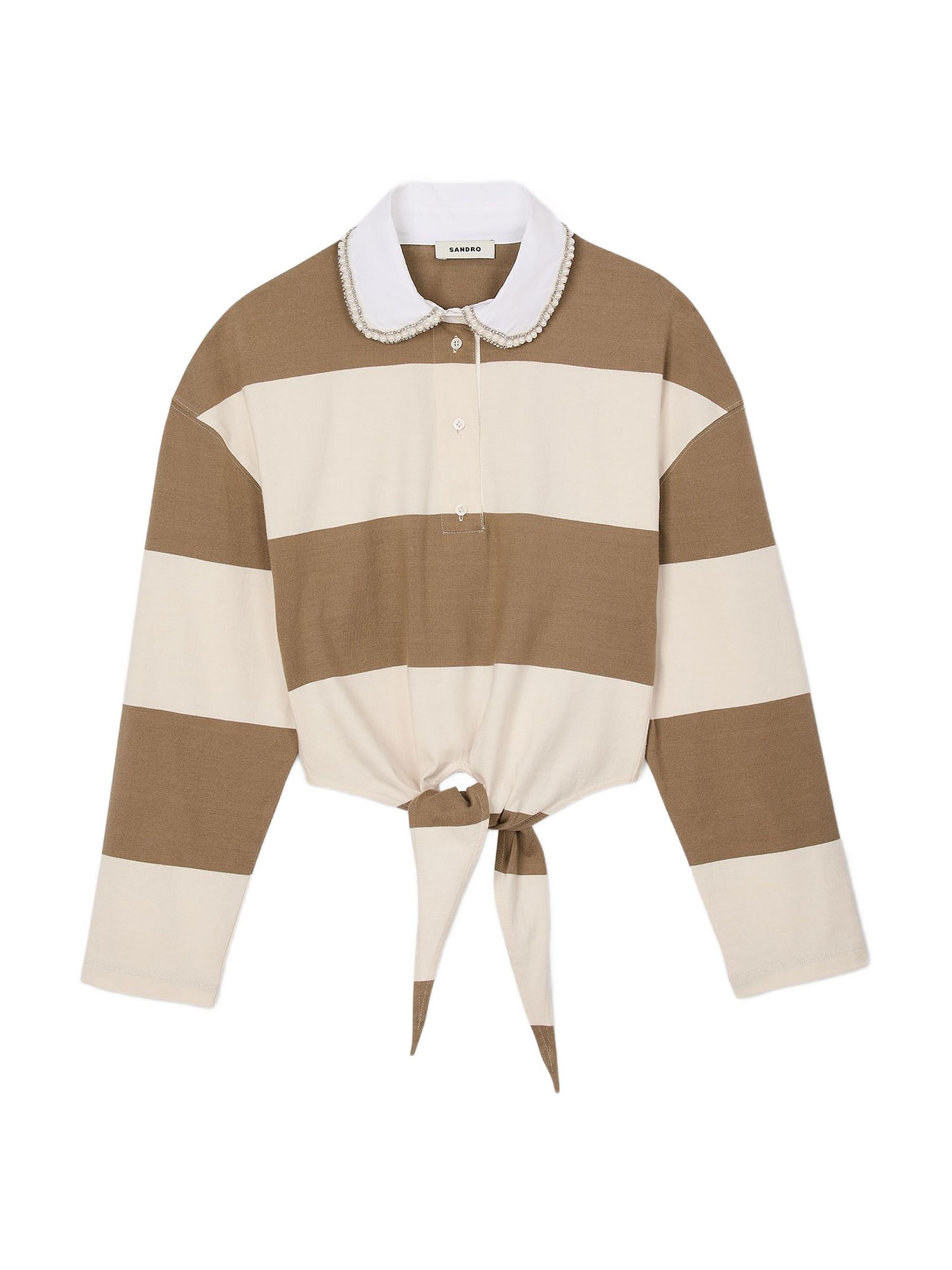 Sandro Women's Striped Polo T-Shirt - Beige