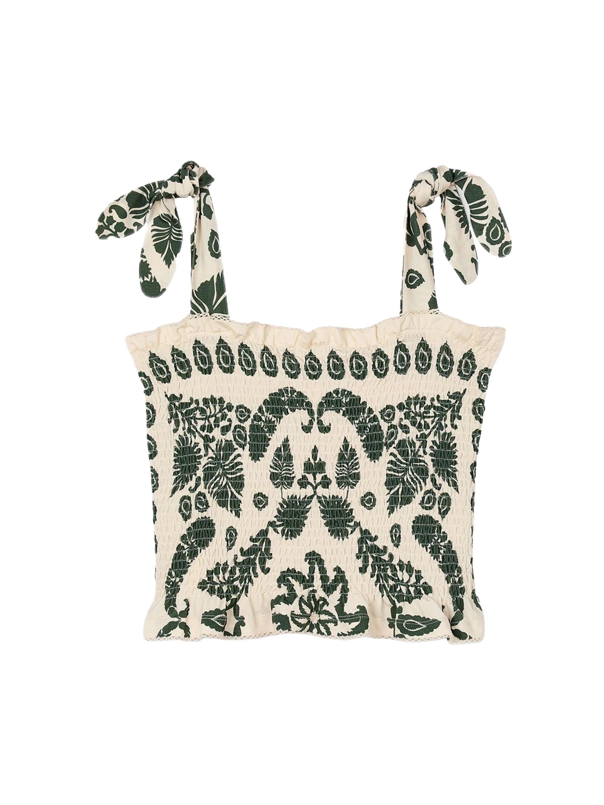 Sandro Women's Floral Motif Smocked Top - Ecru Green