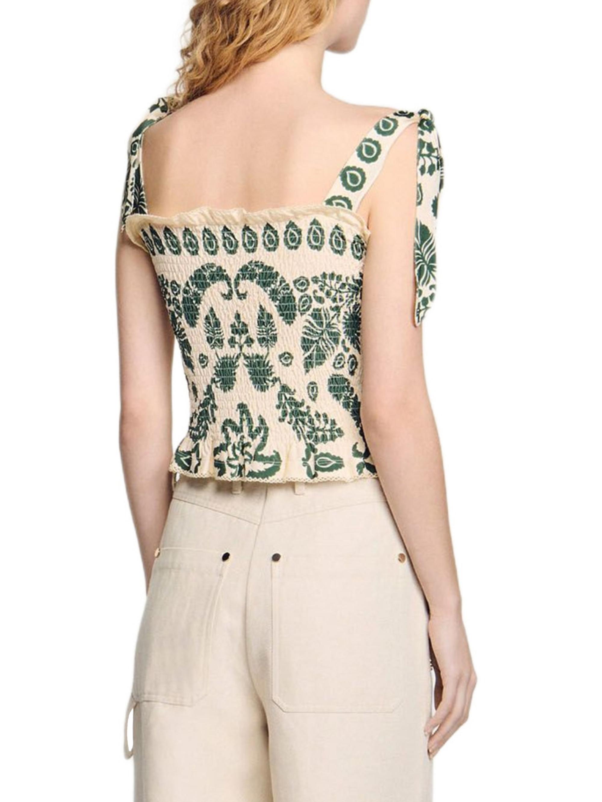 Floral Motif Smocked Top