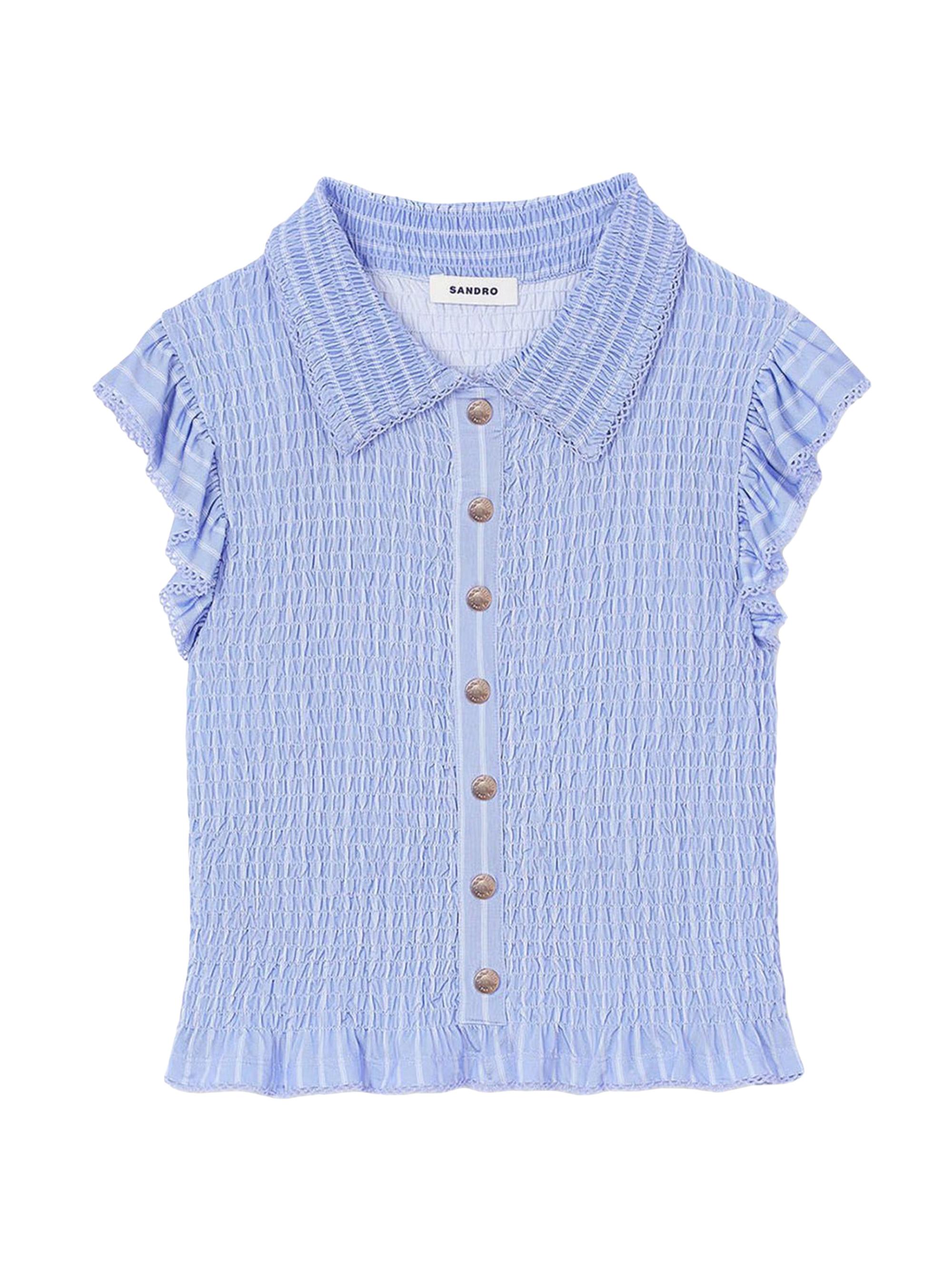 Sandro Women's Striped Smocked T-Shirt - Sky Blue