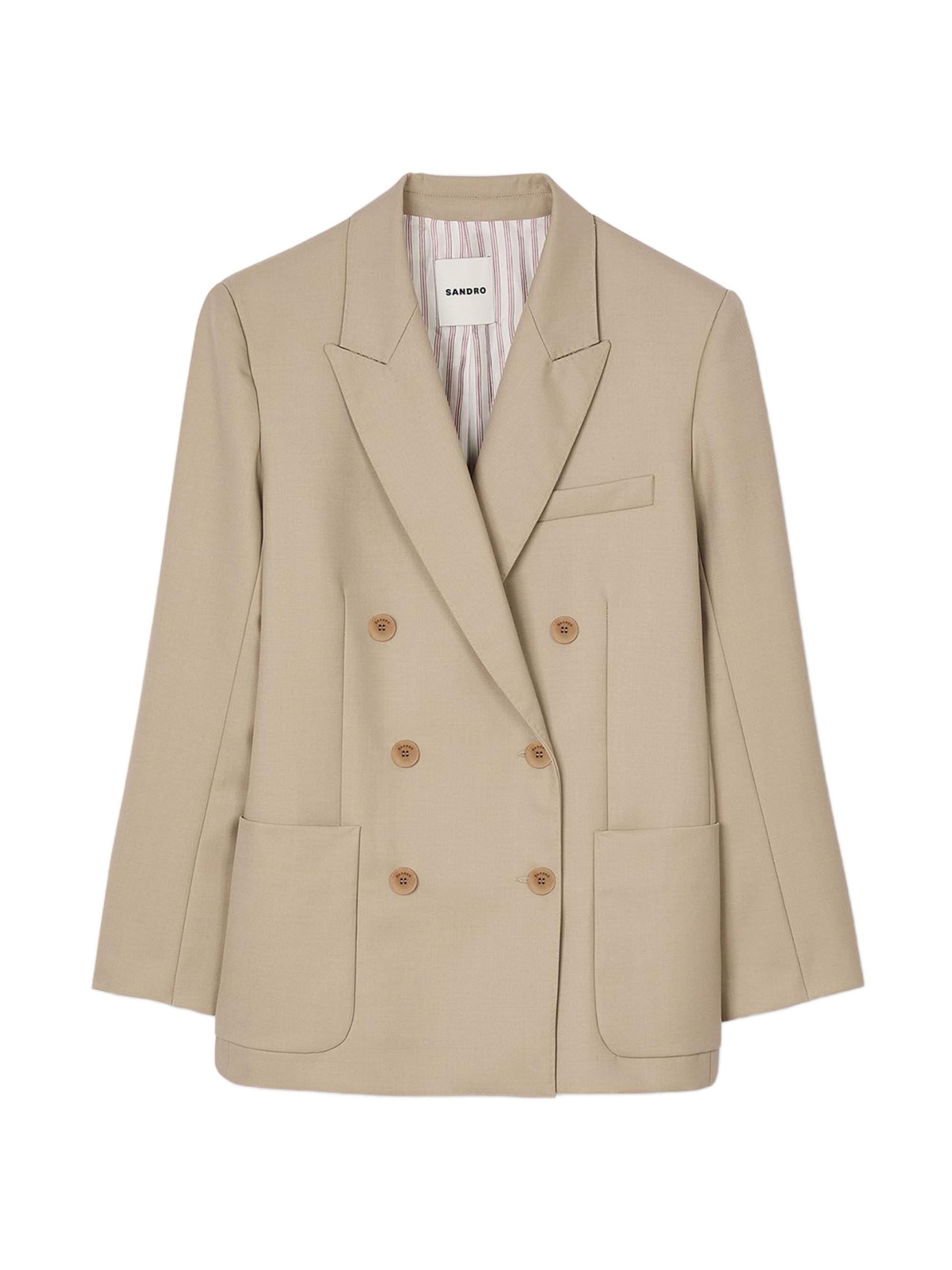 Sandro Women's Double-Breasted Suit Jacket - Sand