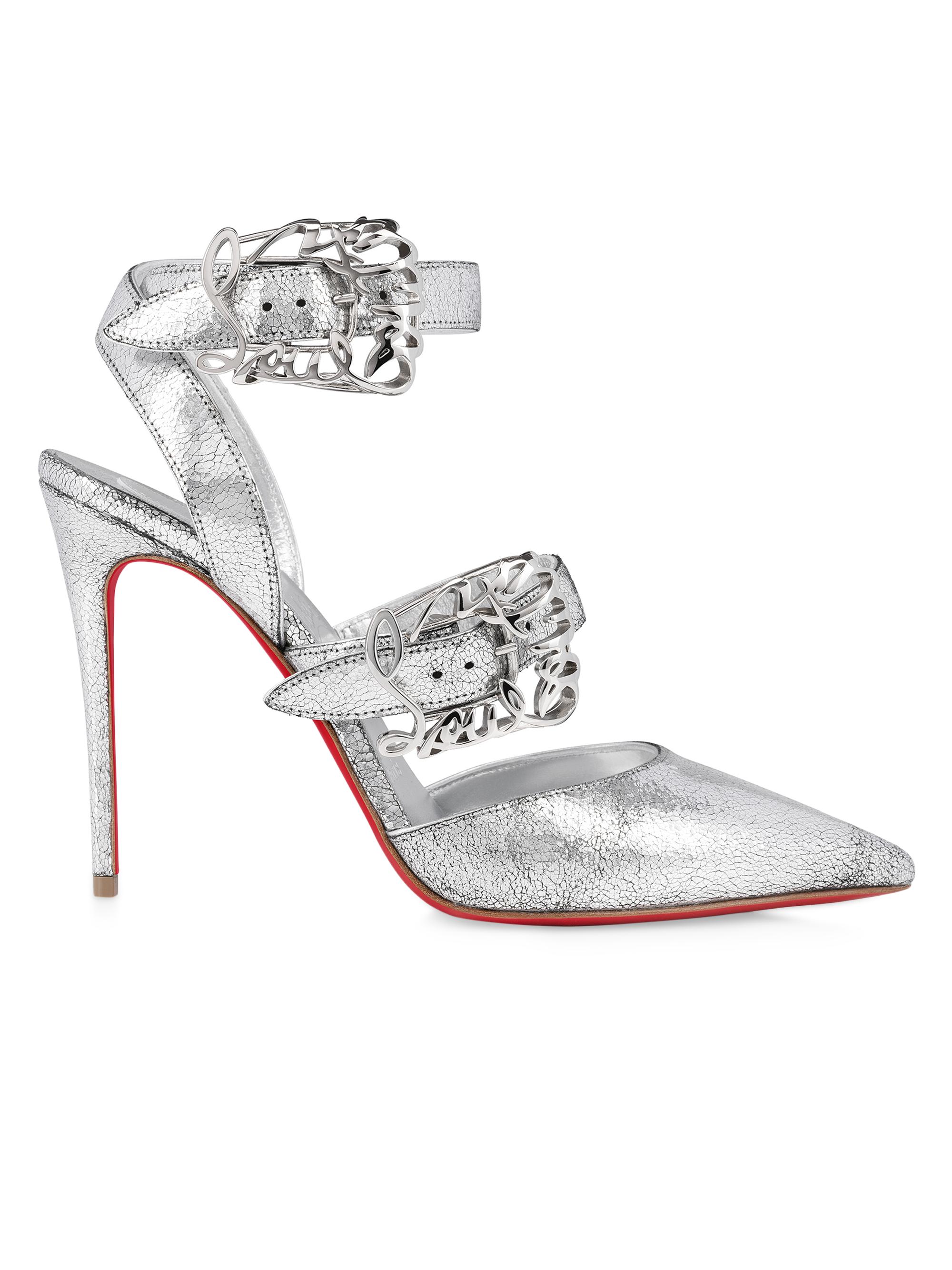 Christian Louboutin Women's Giddylina Leather 100MM Pumps - Silver