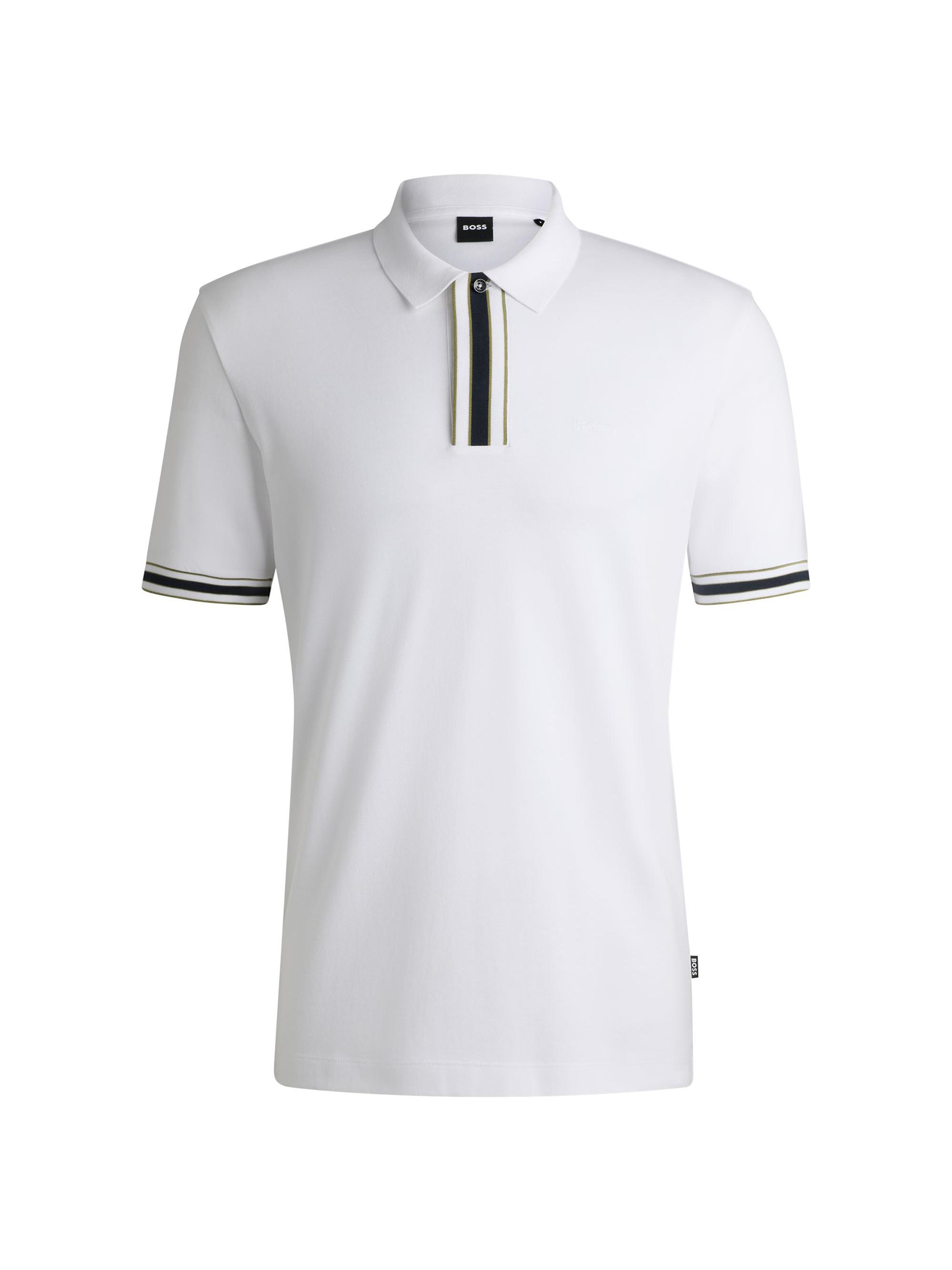 BOSS Men's Interlock-Cotton Polo Shirt with Contrast Tipping - White