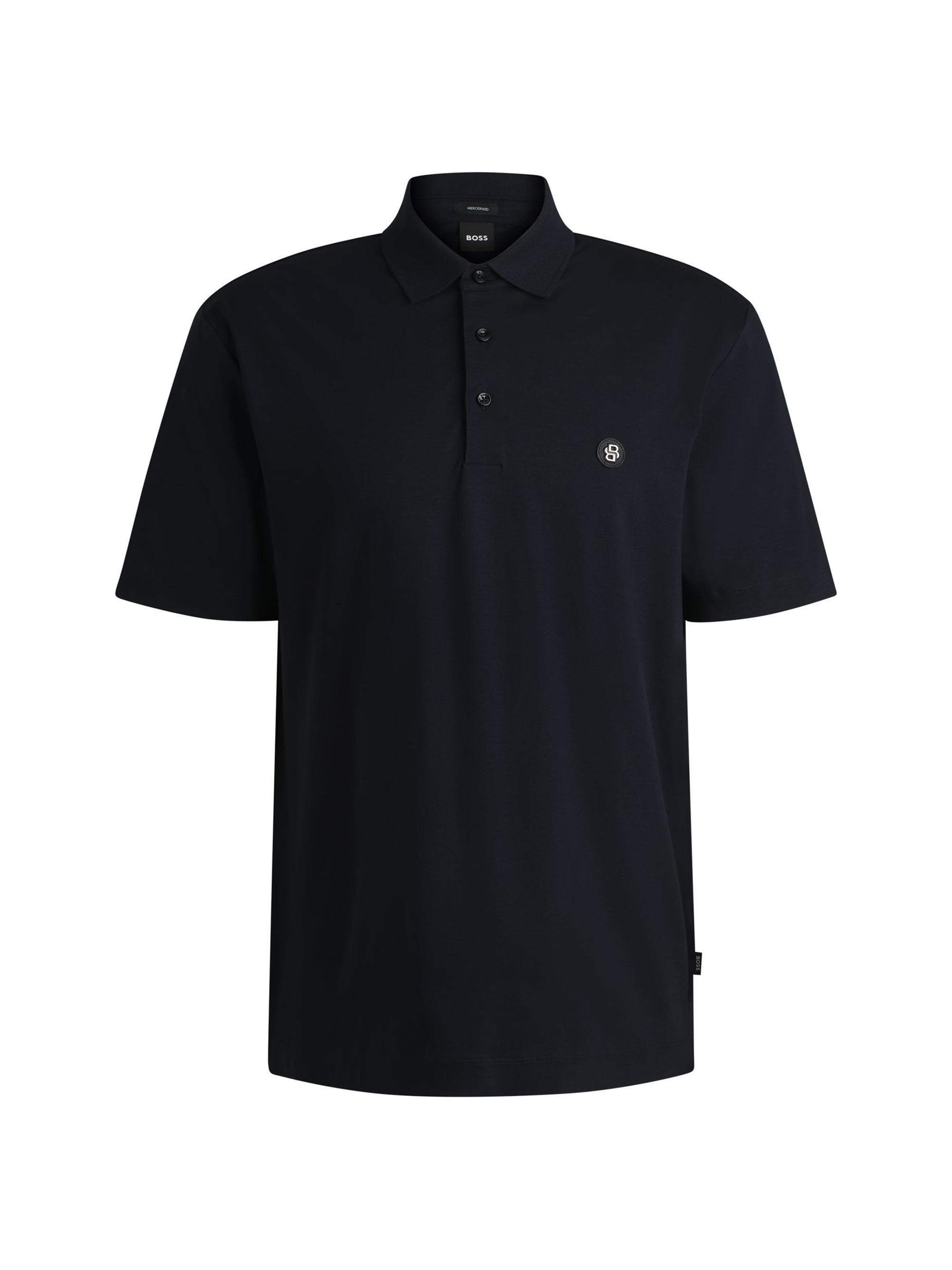 BOSS Men's Mercerized-Cotton Polo Shirt with Double Monogram - Dark Blue