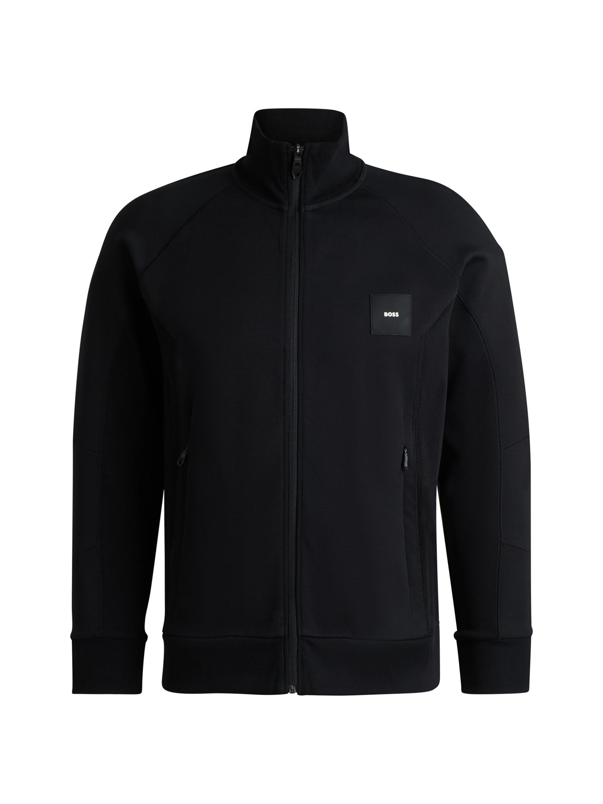 BOSS Men's Cotton Zip-Neck Sweatshirt with Double B Monogram - Black