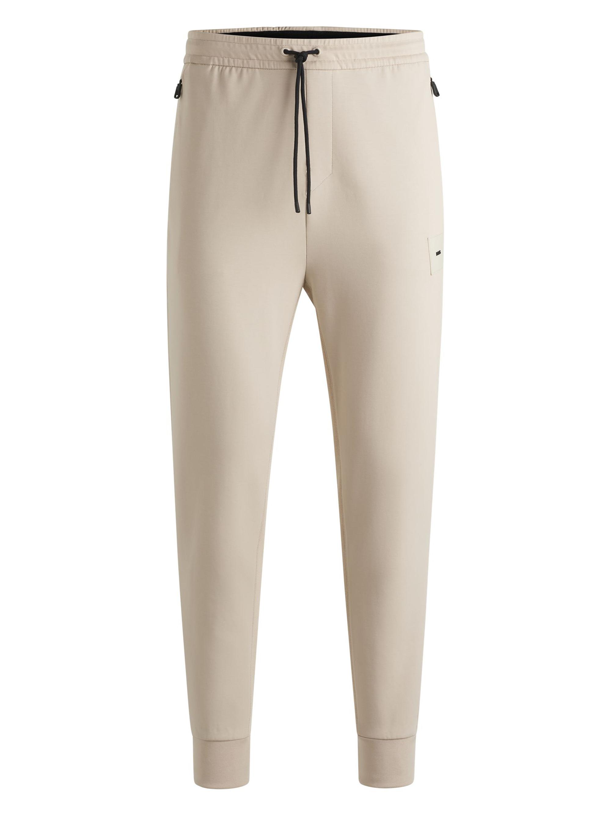 BOSS Men's Stretch Tracksuit Bottoms with Logo Patch - Open Beige