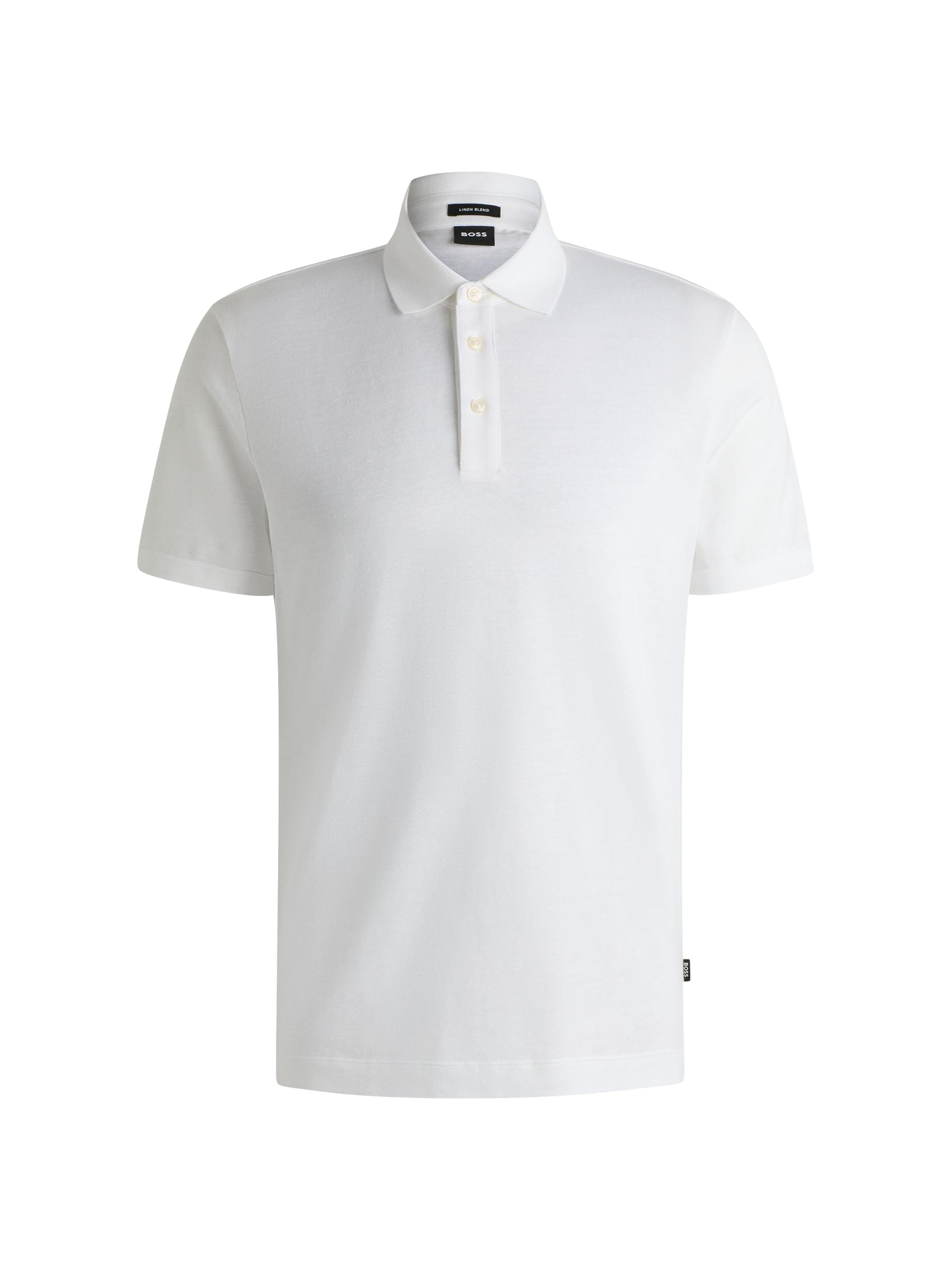 BOSS Men's Knit Polo Shirt in Cotton and Linen - Dark Blue