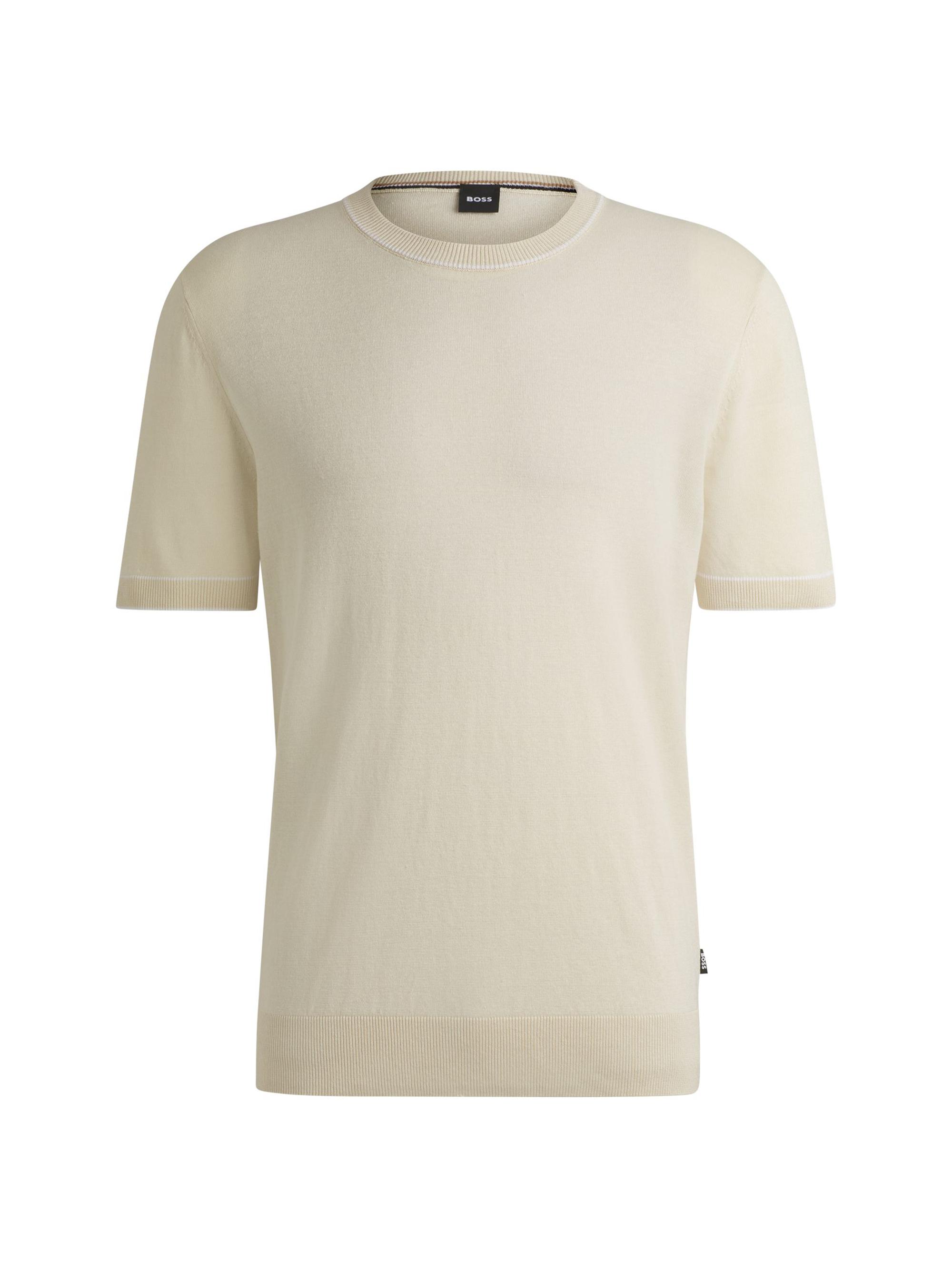 BOSS Men's Linen-Blend Sweatshirt with Tipping - Open White
