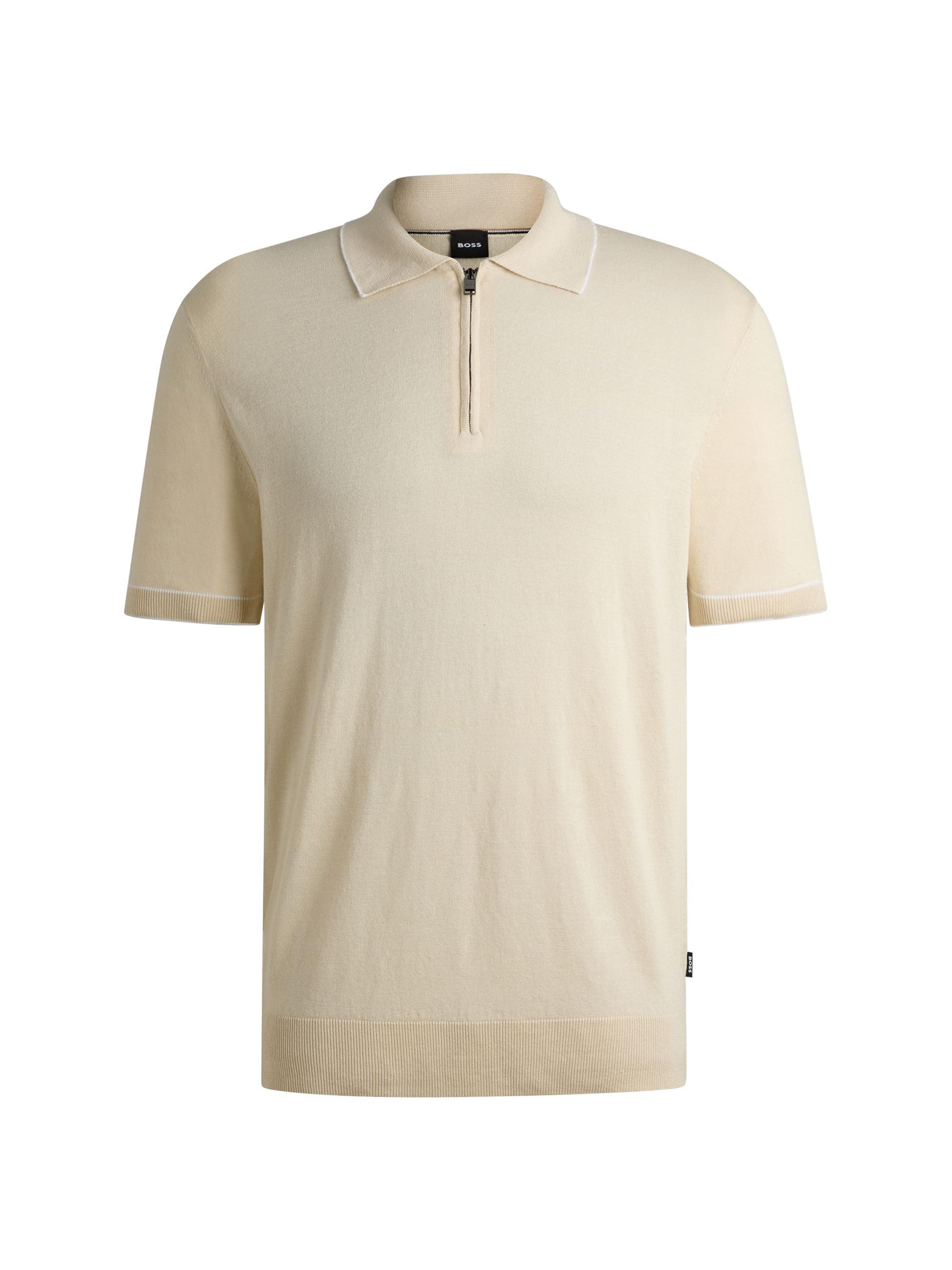 BOSS Men's Linen-Blend Sweater with Zip Placket - Open White