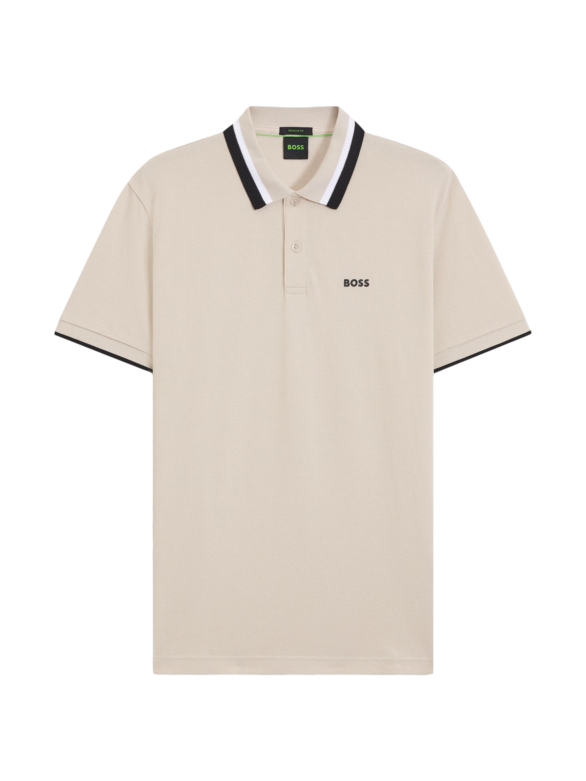 BOSS Men's Paddy Active Polo Shirt with Contrast Stripes - Open Beige