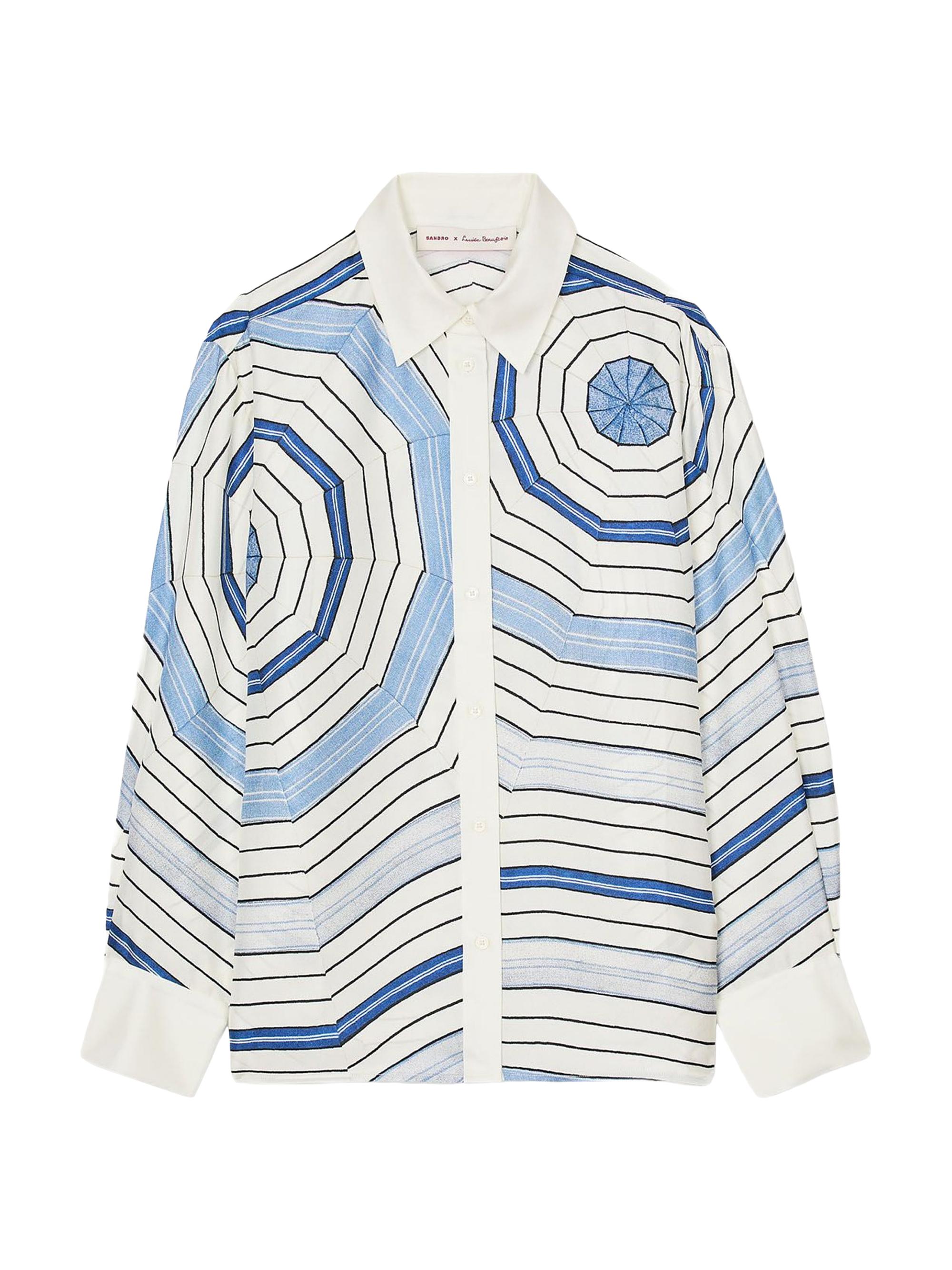 Sandro Women's Spiral-Motif Silk Shirt - Sky Blue