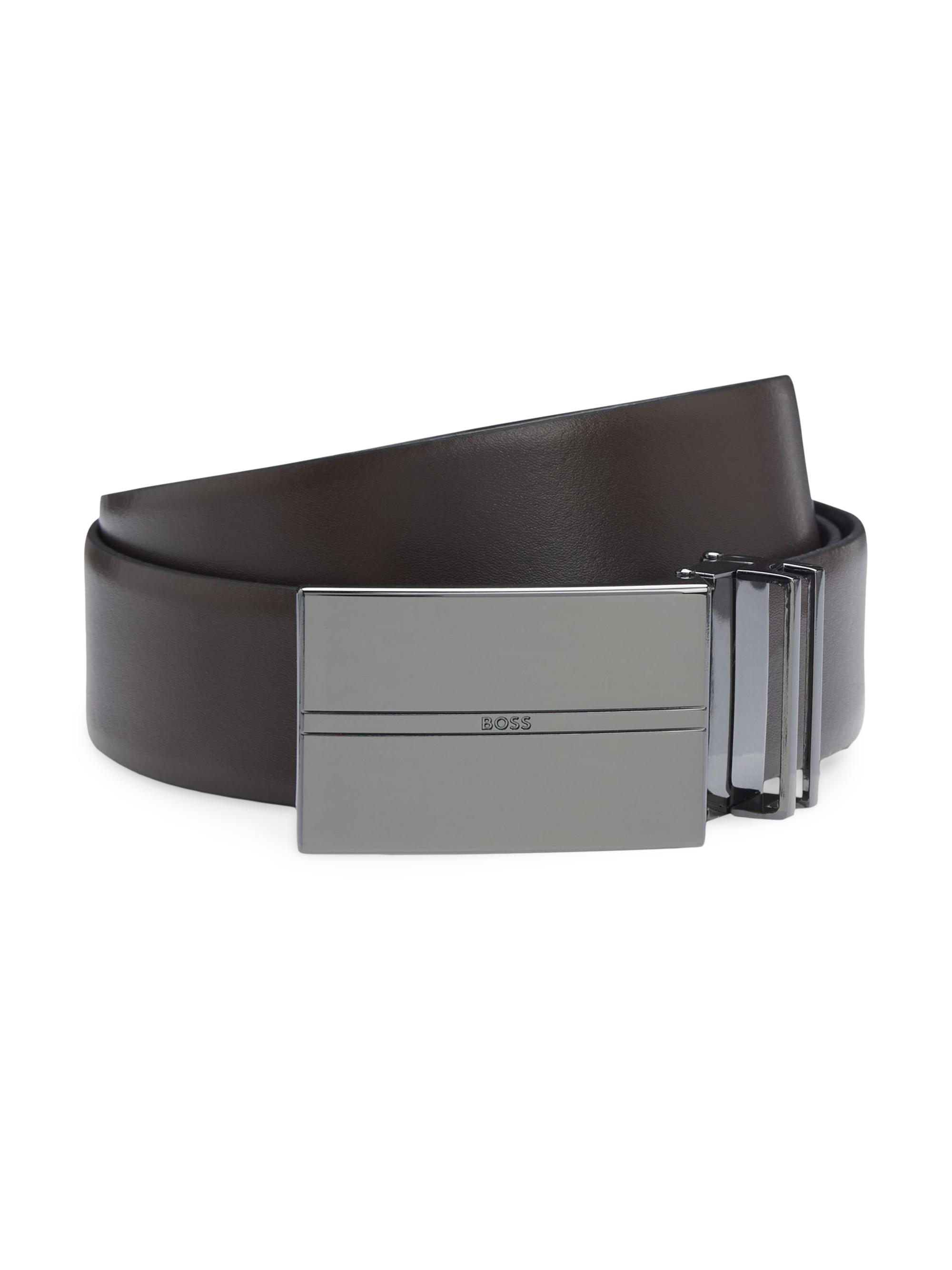 BOSS Men's Reversible Italian-Leather Belt with Interchangeable Buckles - Black