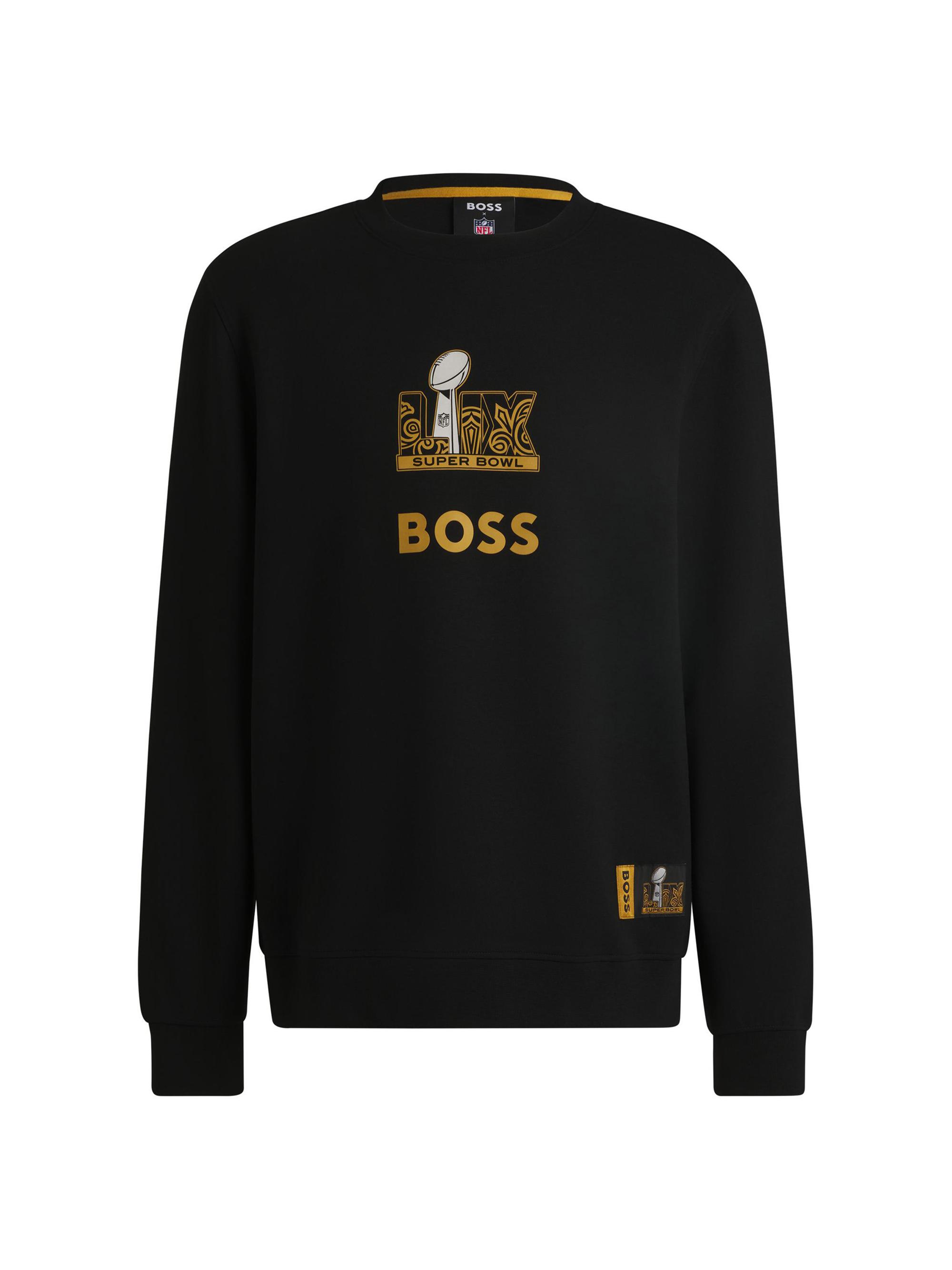 BOSS Men's Boss x NFL Stretch Sweatshirt with Gold-Tone Artwork - Black