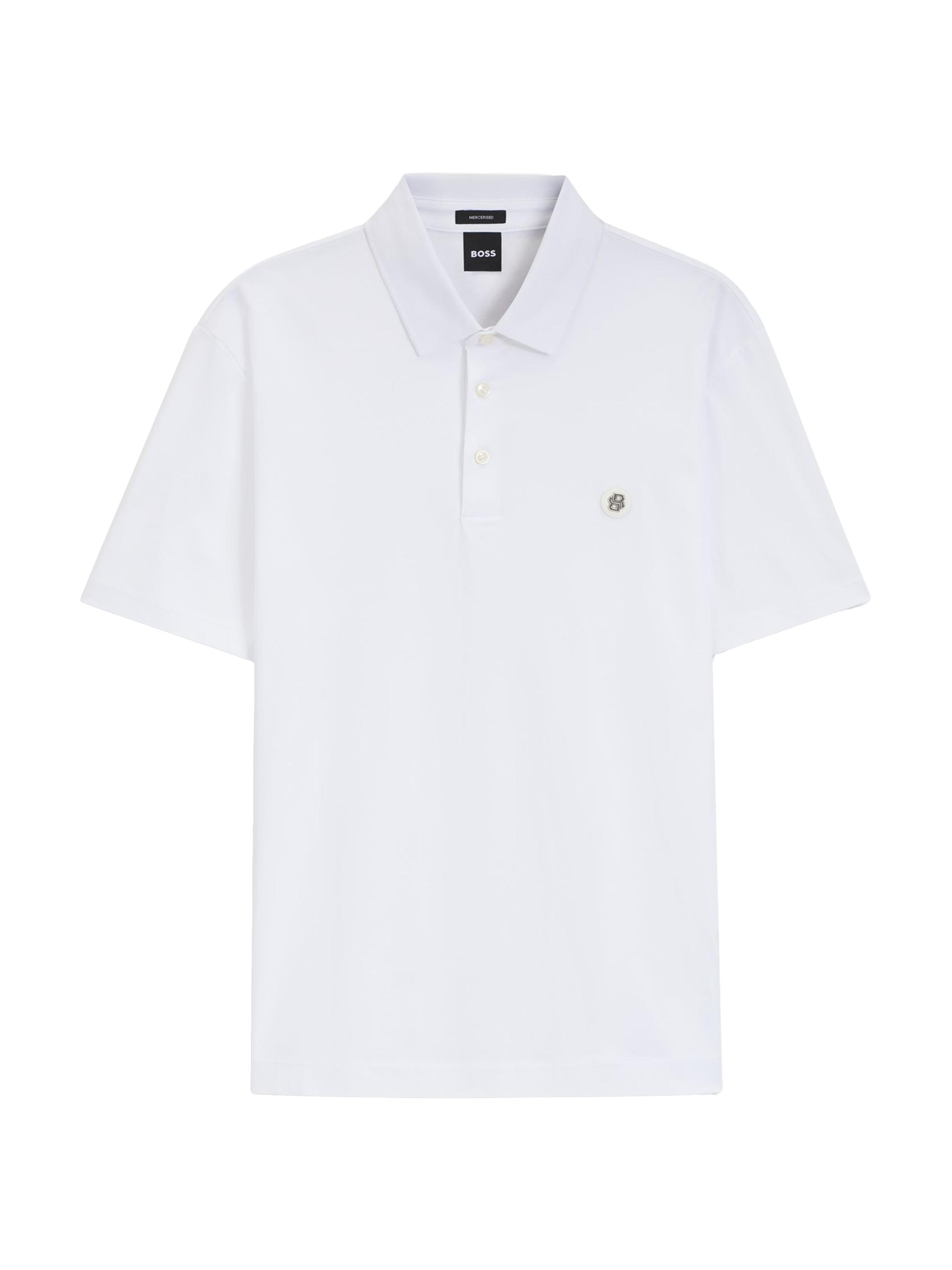 BOSS Men's Mercerized-Cotton Polo Shirt with Double Monogram - White