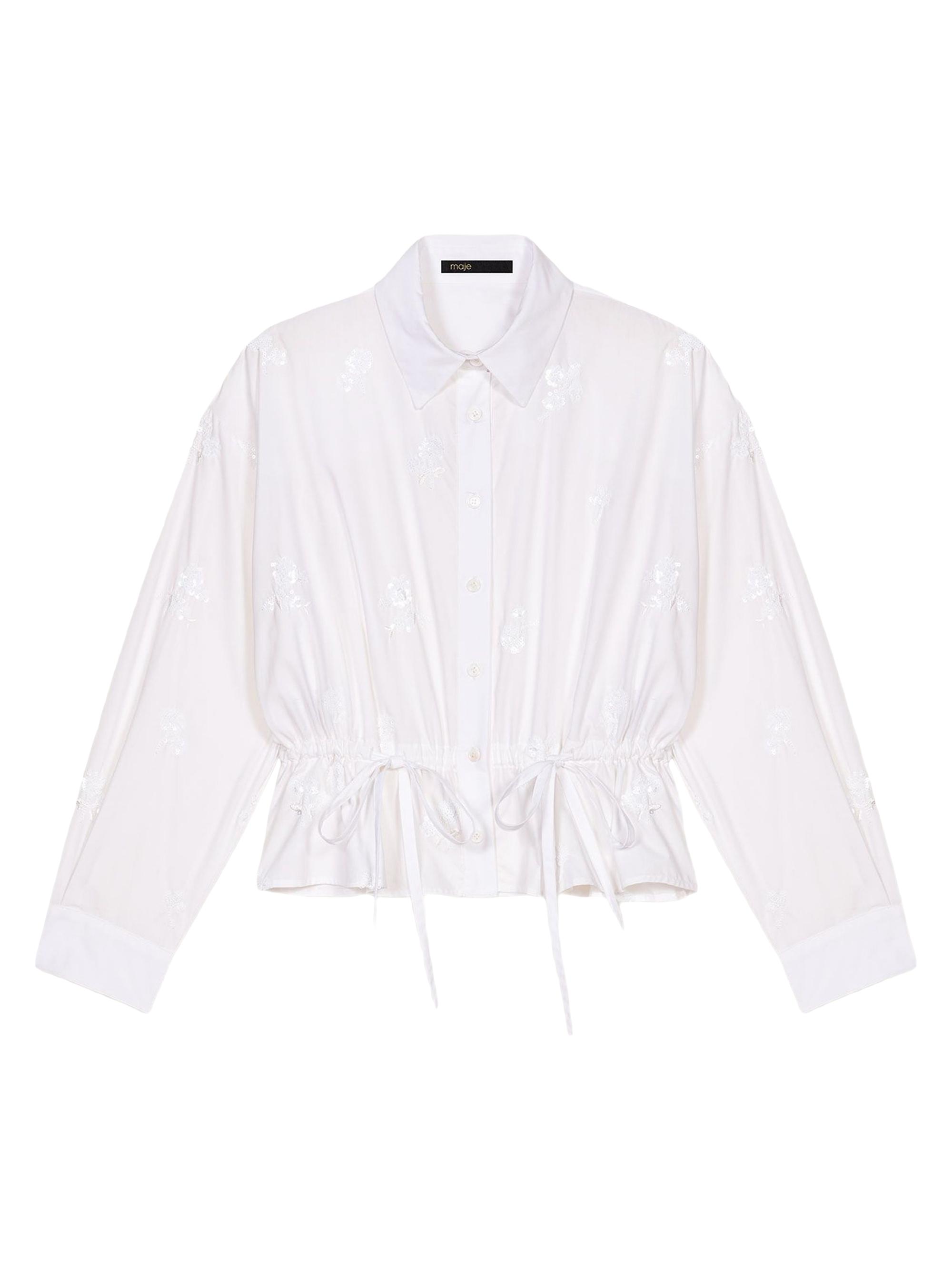 Maje Women's Short Embroidered Shirt - White