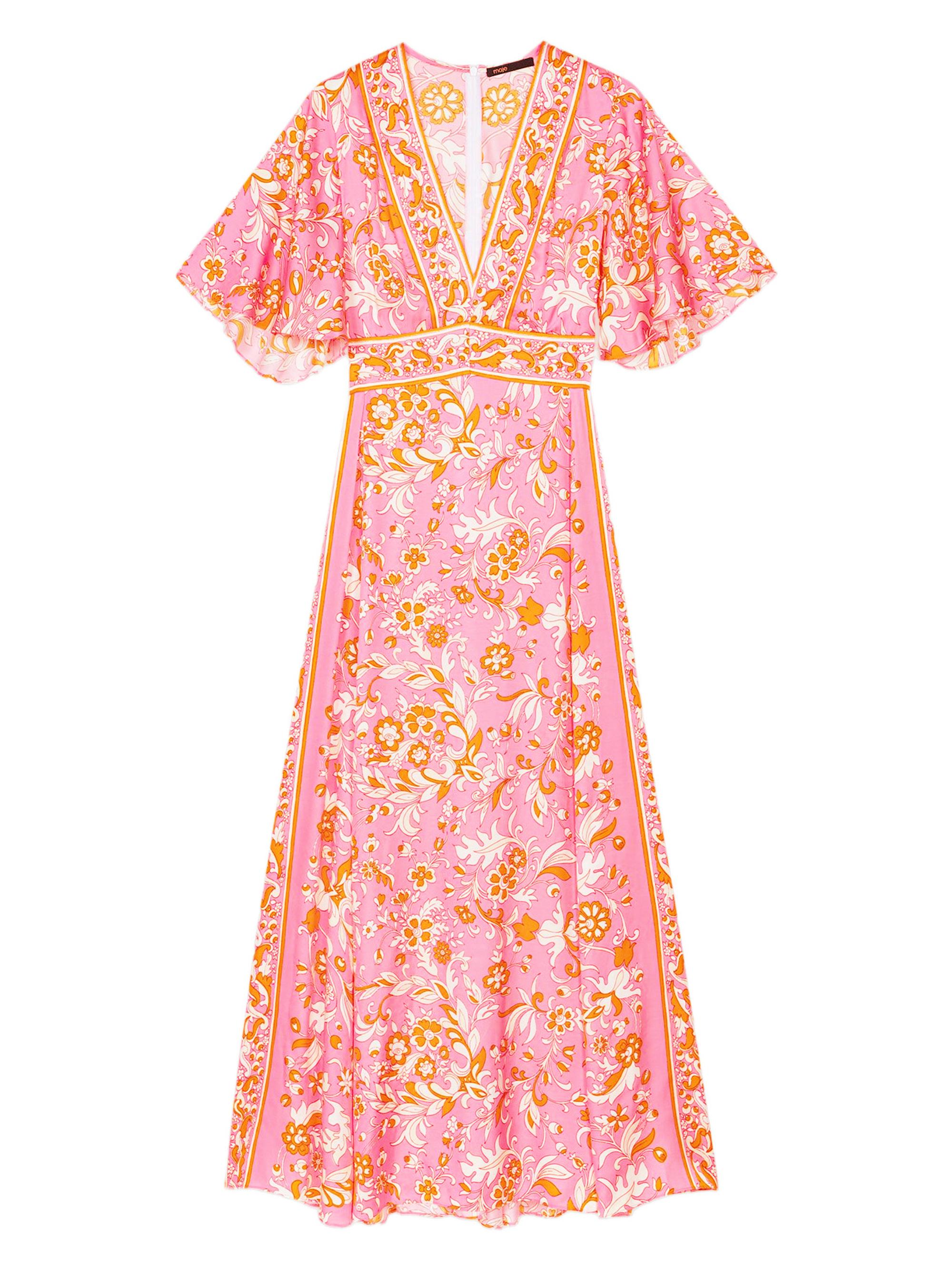 Maje Women's Patterned Flowing Maxi Dress - Orange Pink Flowers Print