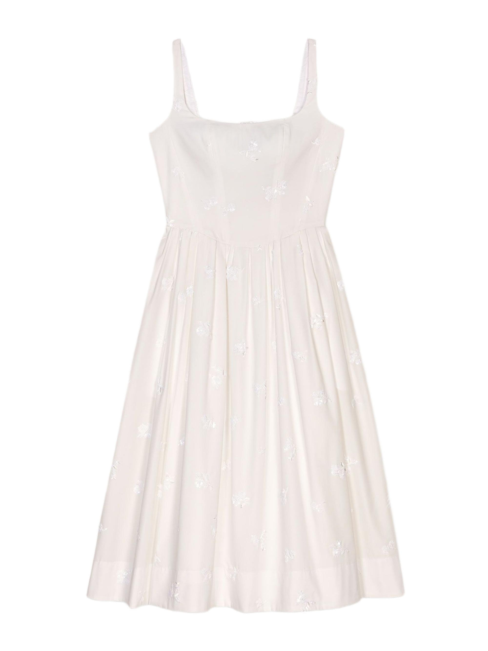 Maje Women's Embroidered Cotton Midi Dress - White