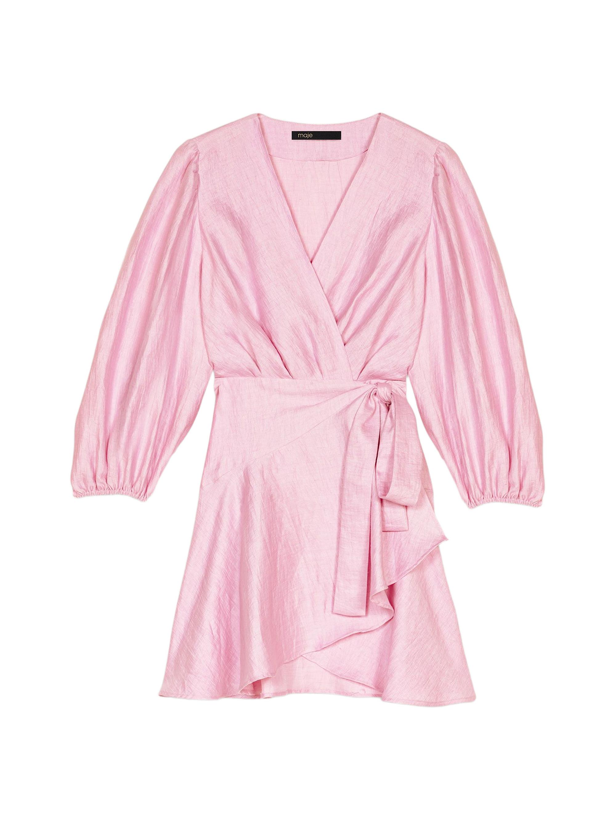 Maje Women's Linen Wrap Dress - Pink