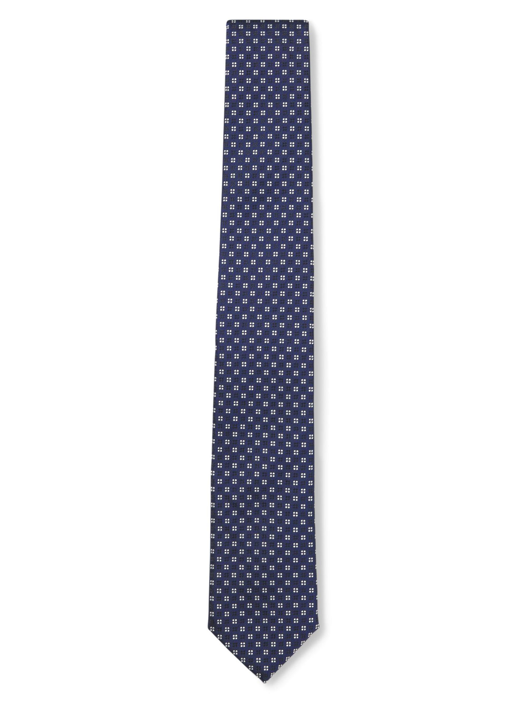 BOSS Men's Silk-Blend Tie with Jacquard Pattern - Dark Blue