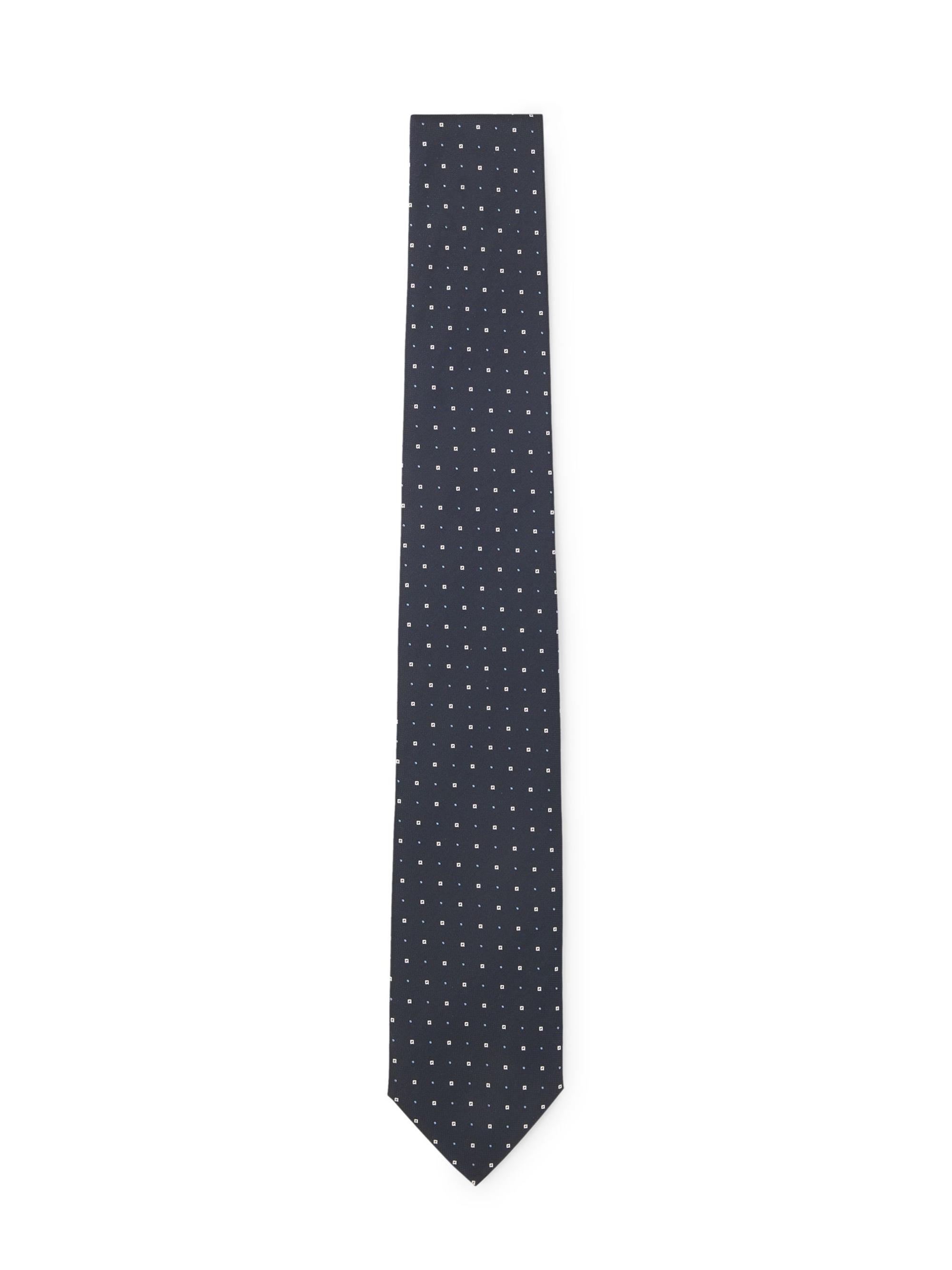 BOSS Men's Silk-Blend Tie with Jacquard Pattern - Dark Blue