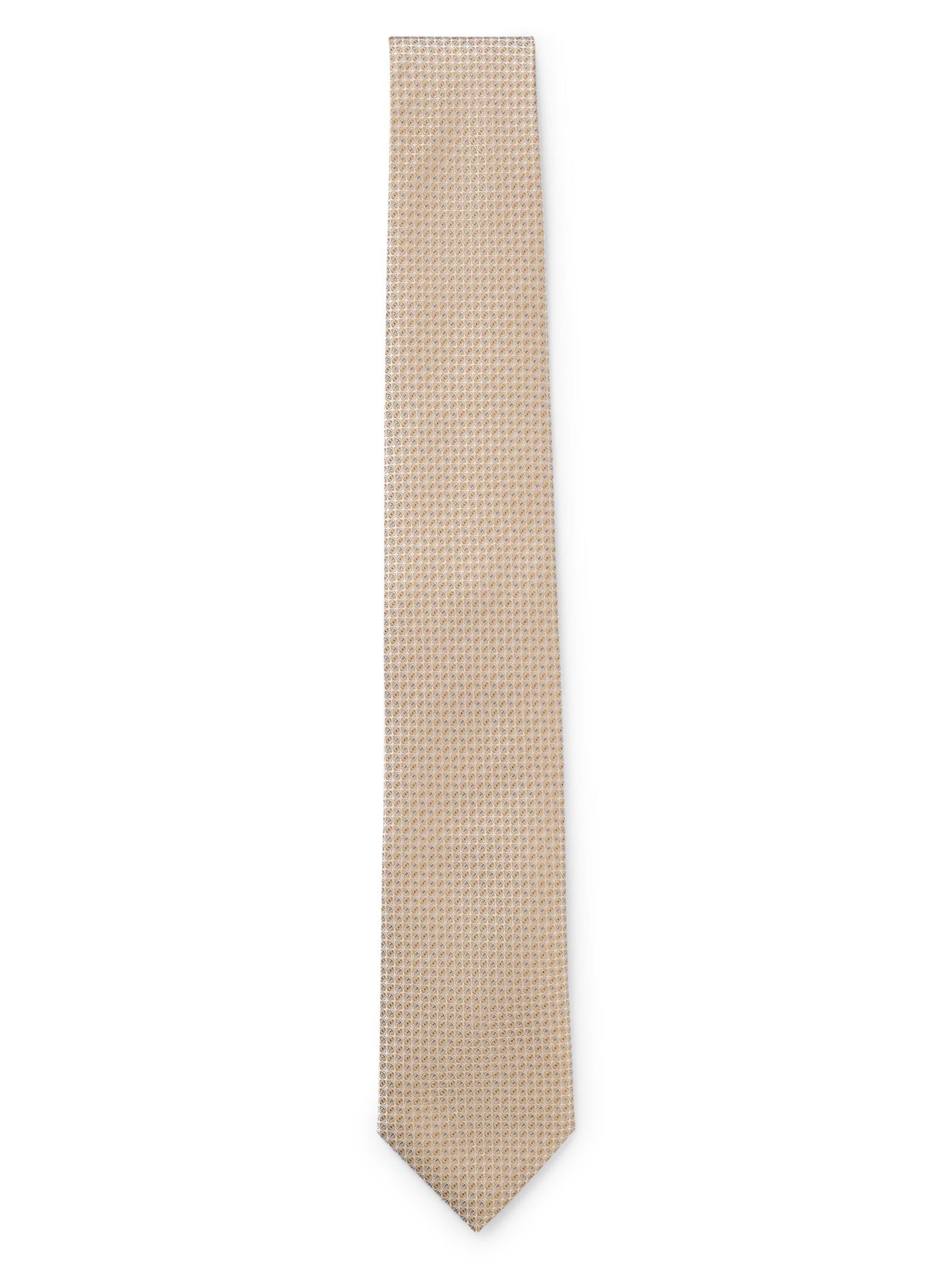 BOSS Men's Silk-Blend Tie with Micro Pattern - Open White
