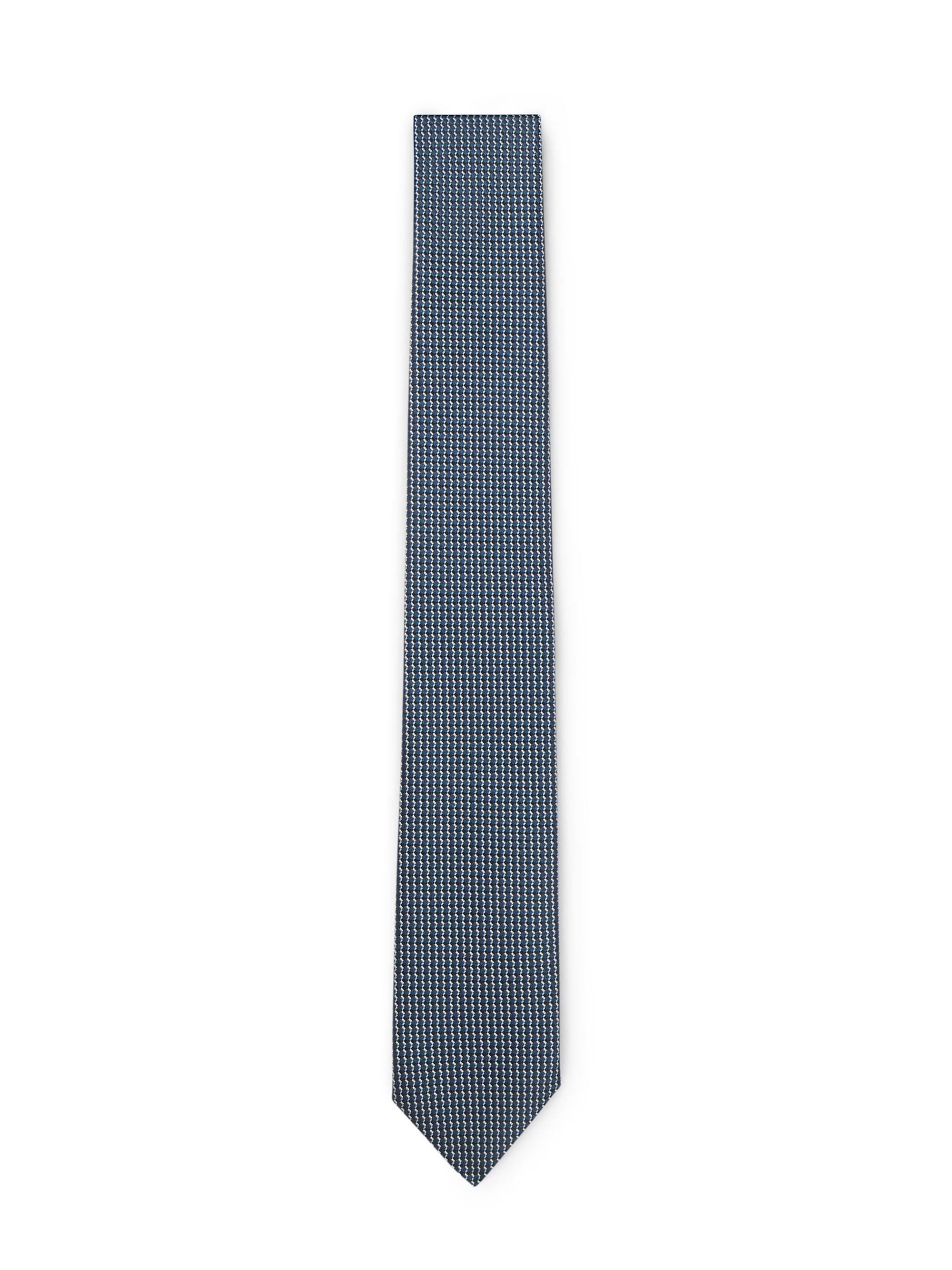 BOSS Men's Silk Tie with Micro Pattern - Blue