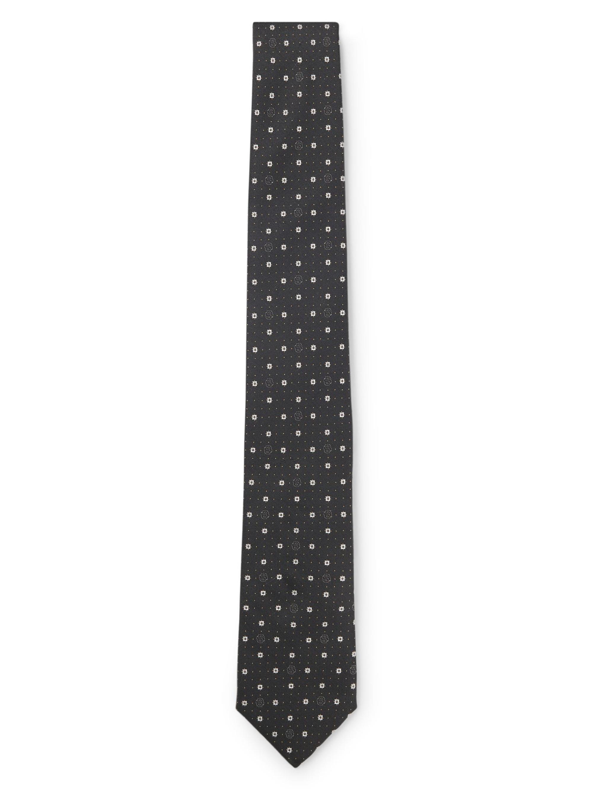 BOSS Men's Silk-Blend Tie with Micro Double B Monograms - Light Grey