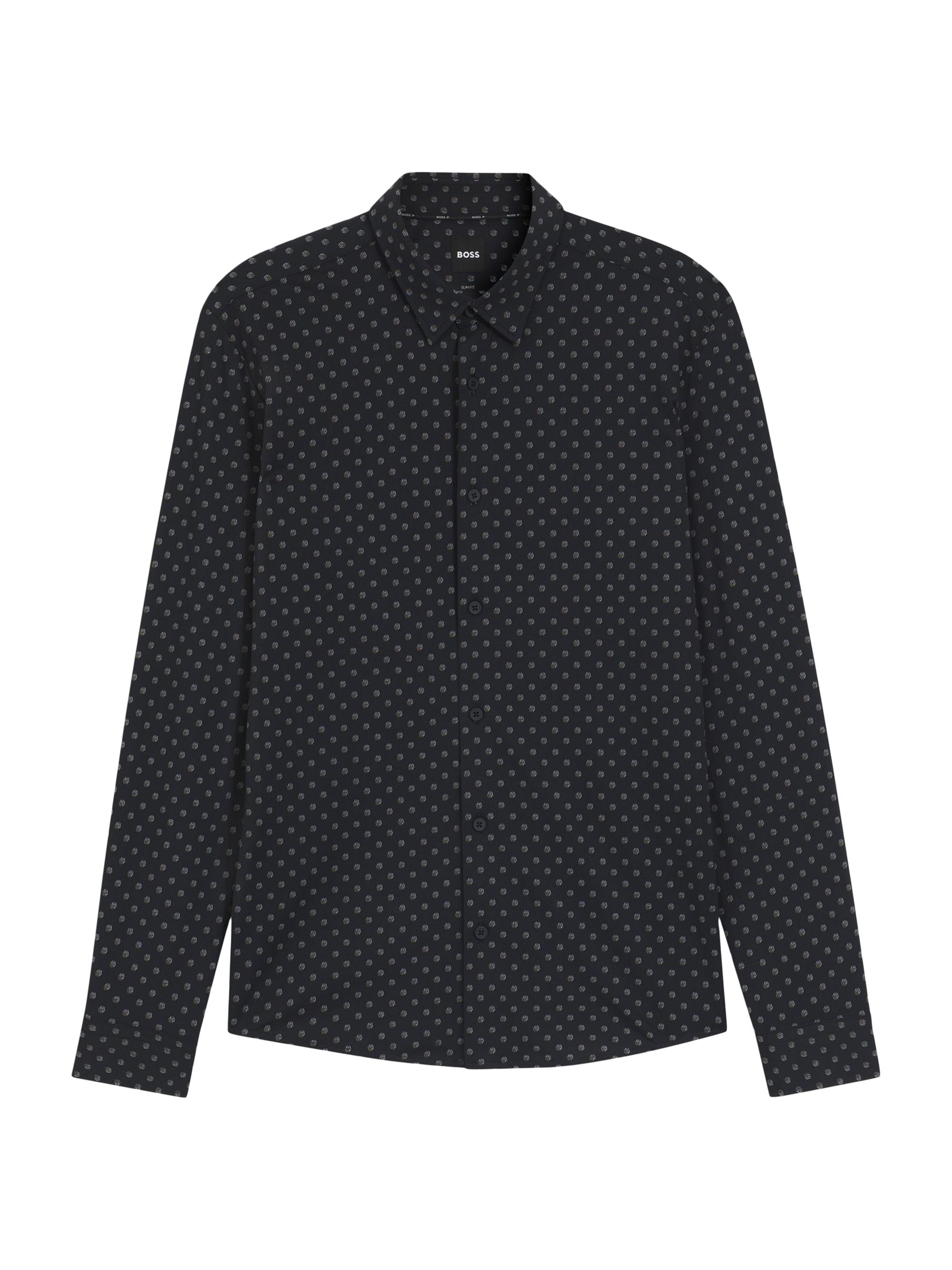 BOSS Men's Slim-Fit Shirt in Printed Performance-Stretch Italian Fabric - Black