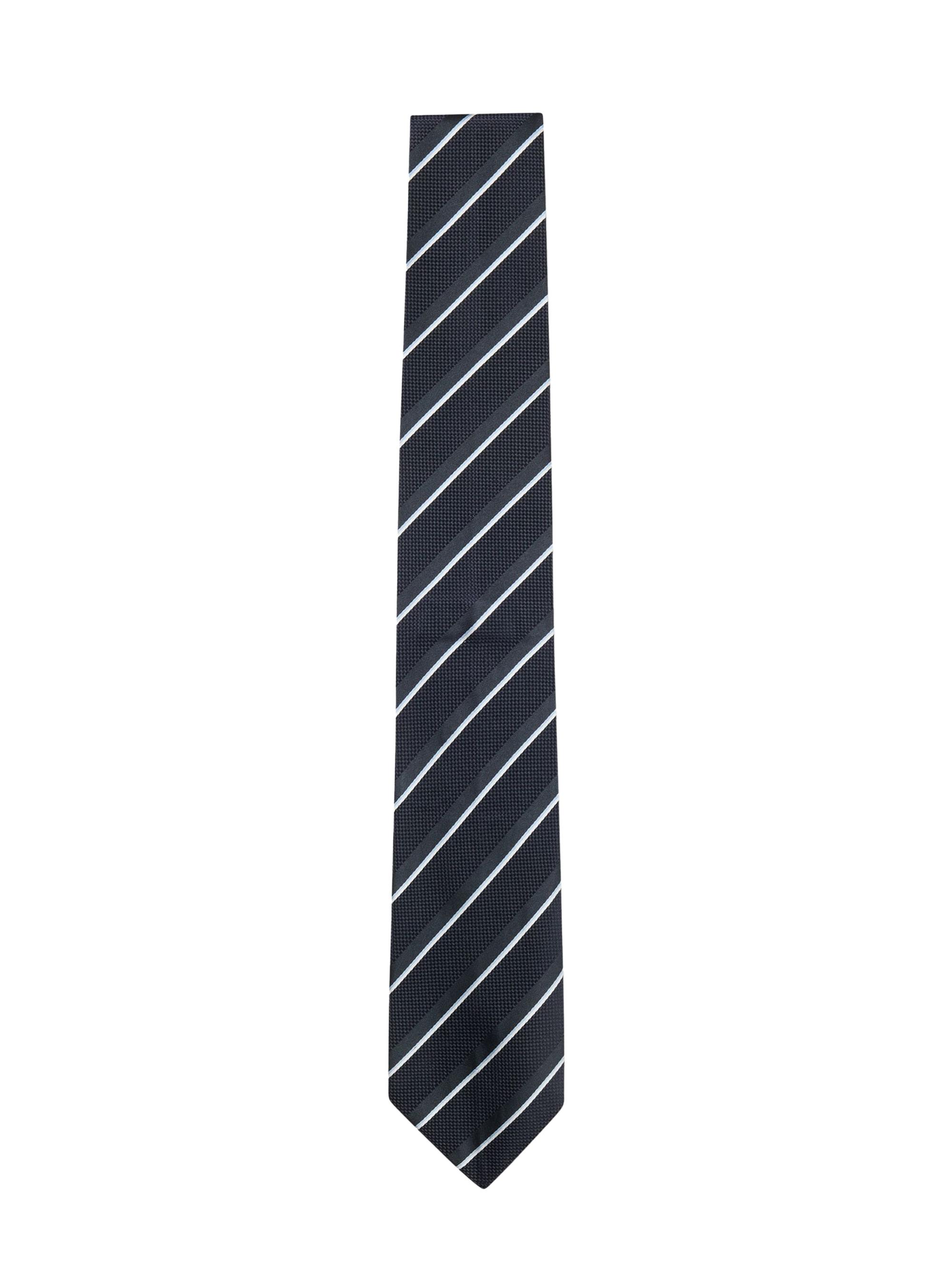 BOSS Men's Silk Tie with Diagonal Stripes - Dark Blue
