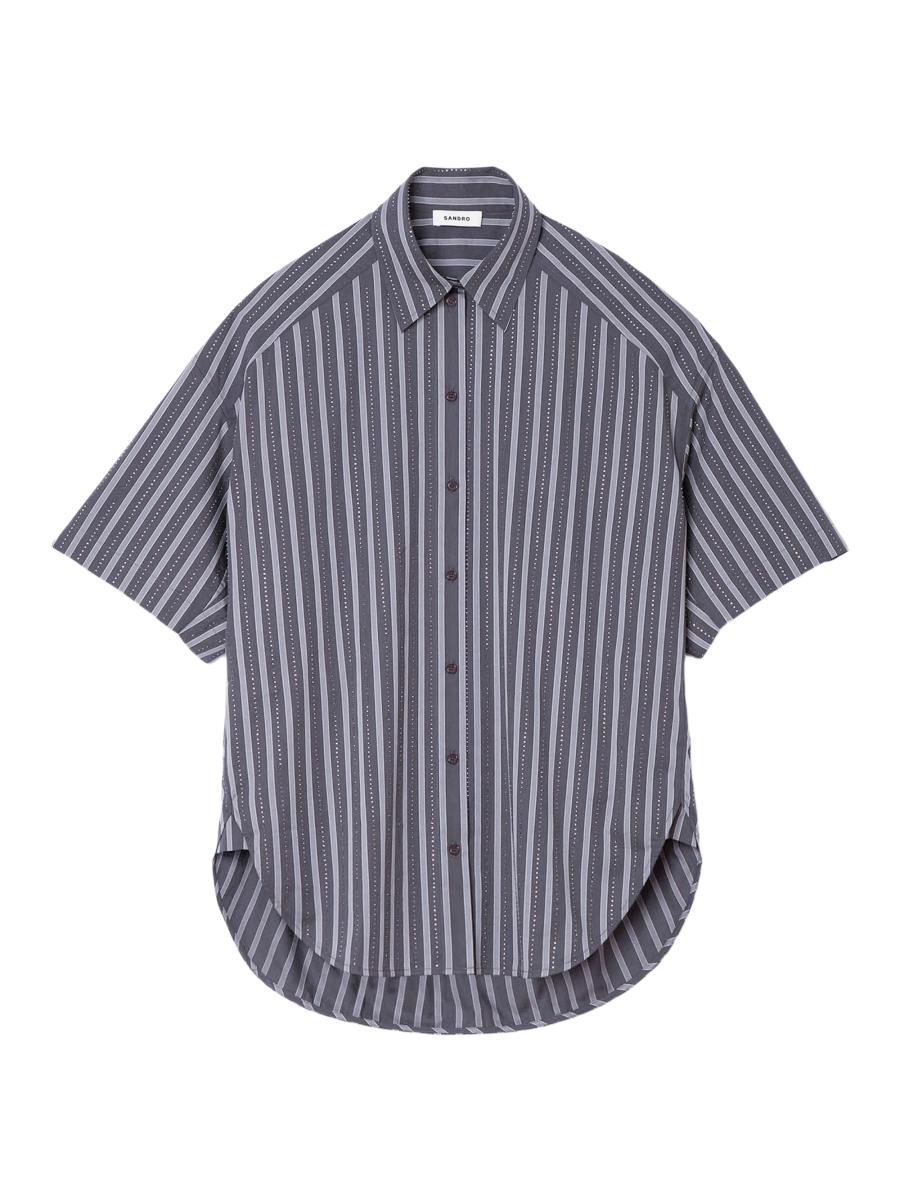 【新品未使用】sandro Oversized poplin shirt Sandro Oversized Striped Rhinestone Shirt | Saks Fifth Avenue