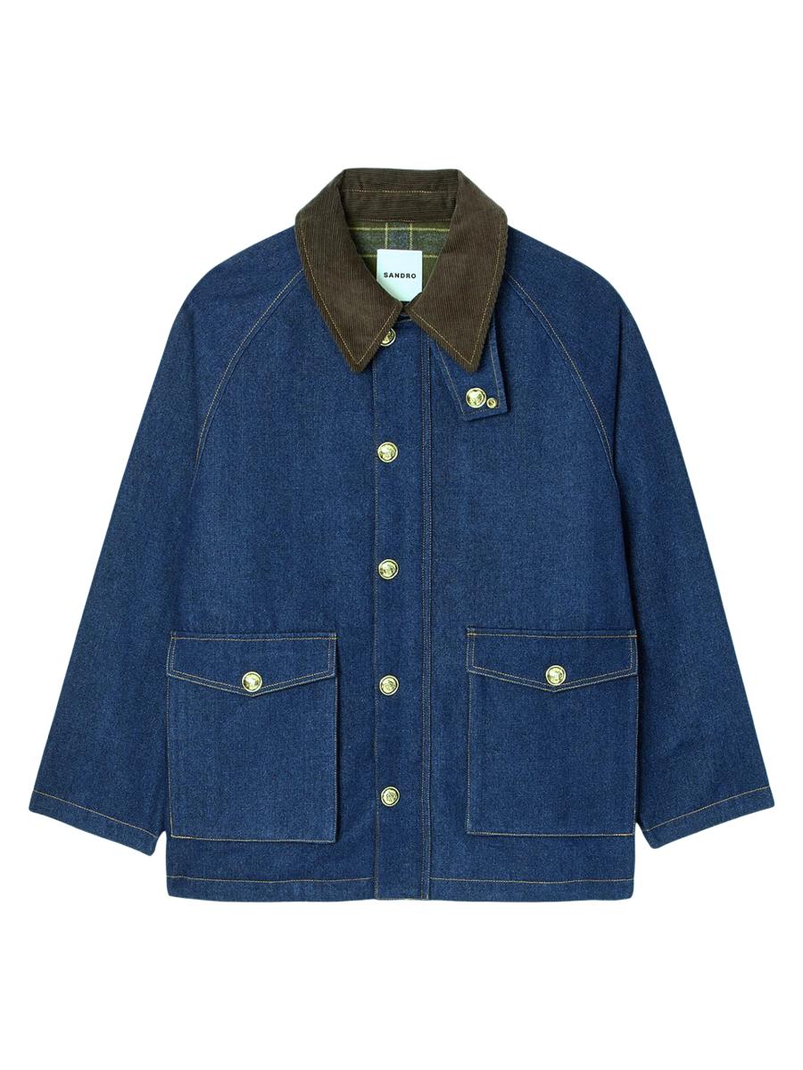 【古着リメイク】Euro Denim Work Coat (Unisex) Retro Men's Autumn Amekaji Denim Jackets Lapel Multi Pocket