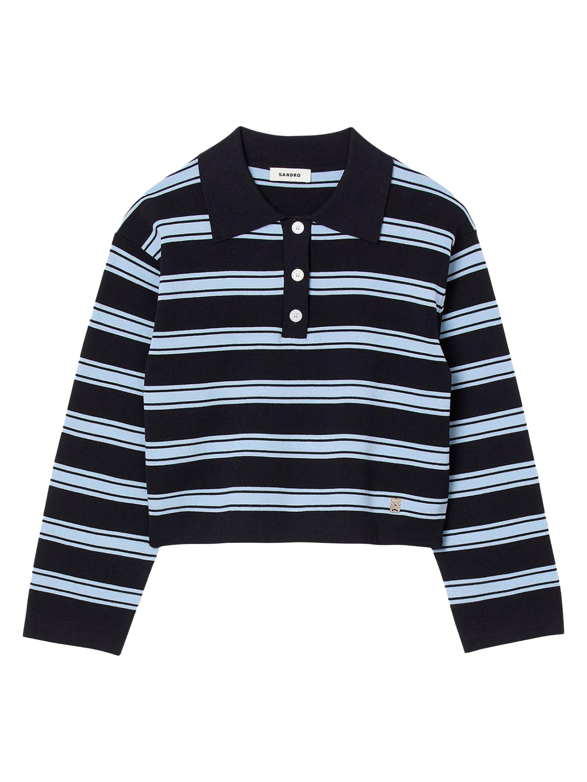 Sandro Women's Striped Polo Sweater - Navy Blue
