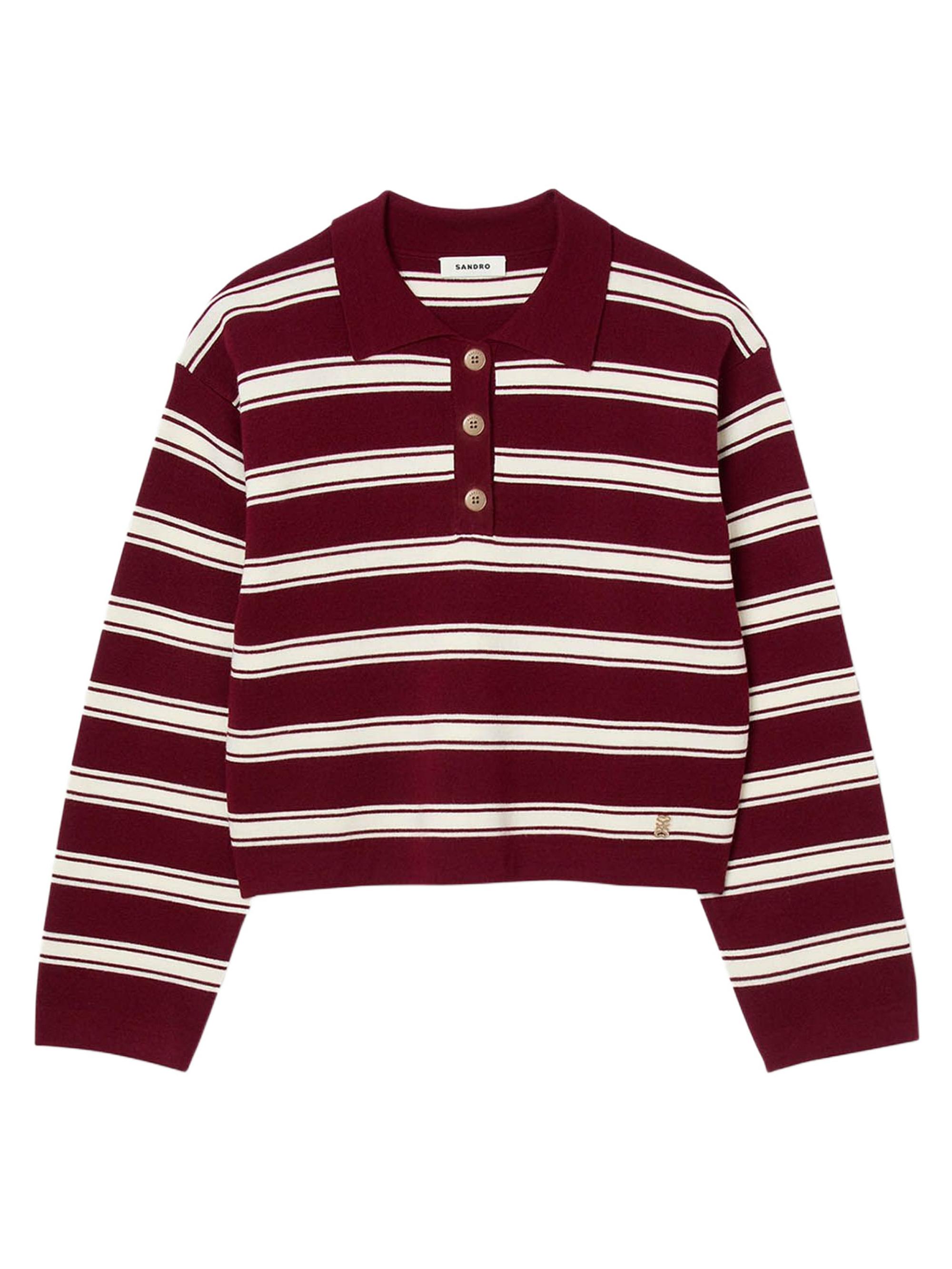 Sandro Women's Striped Polo Sweater - Bordeaux